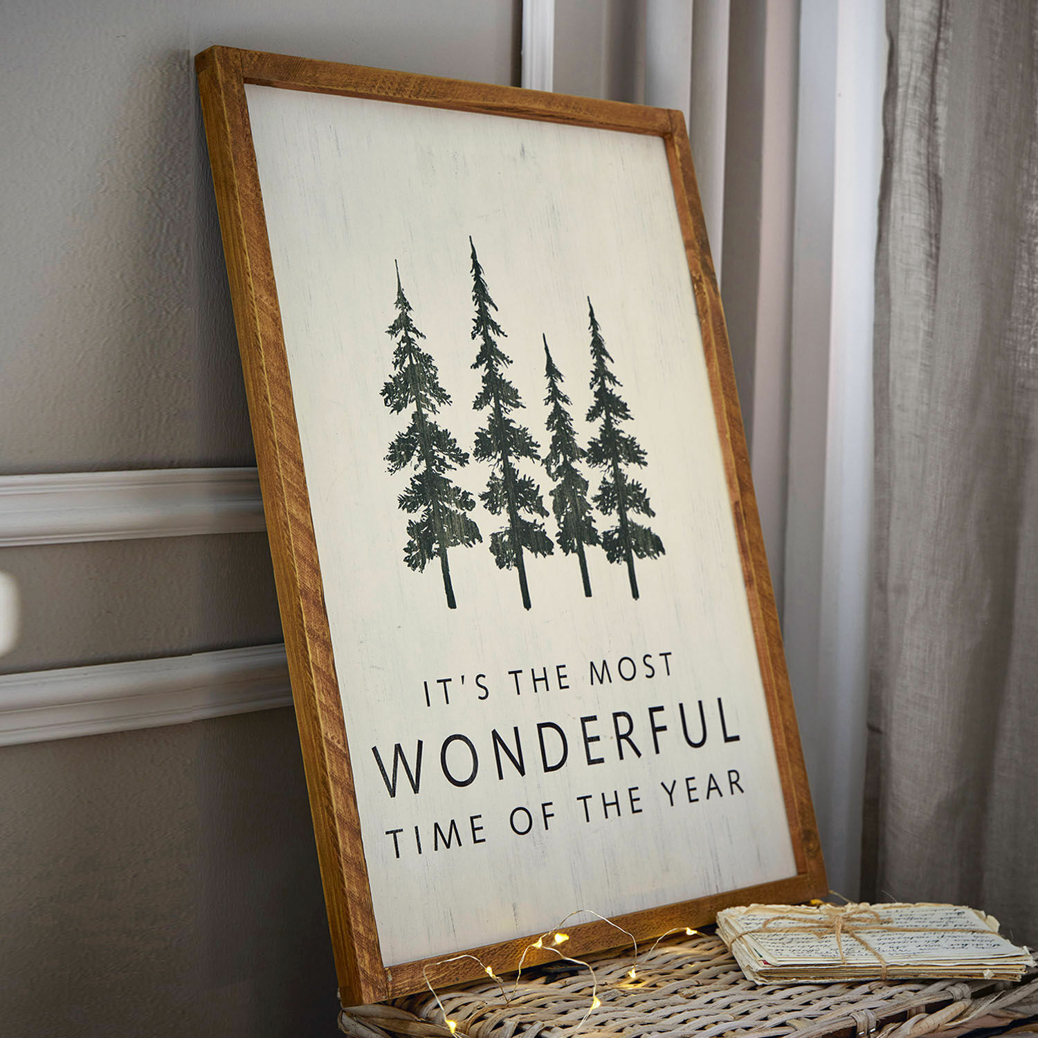 Decoboard Wonderful Houten wanddecoratie met tekst en boommotief in natuurlijke kleuren voor interieur.