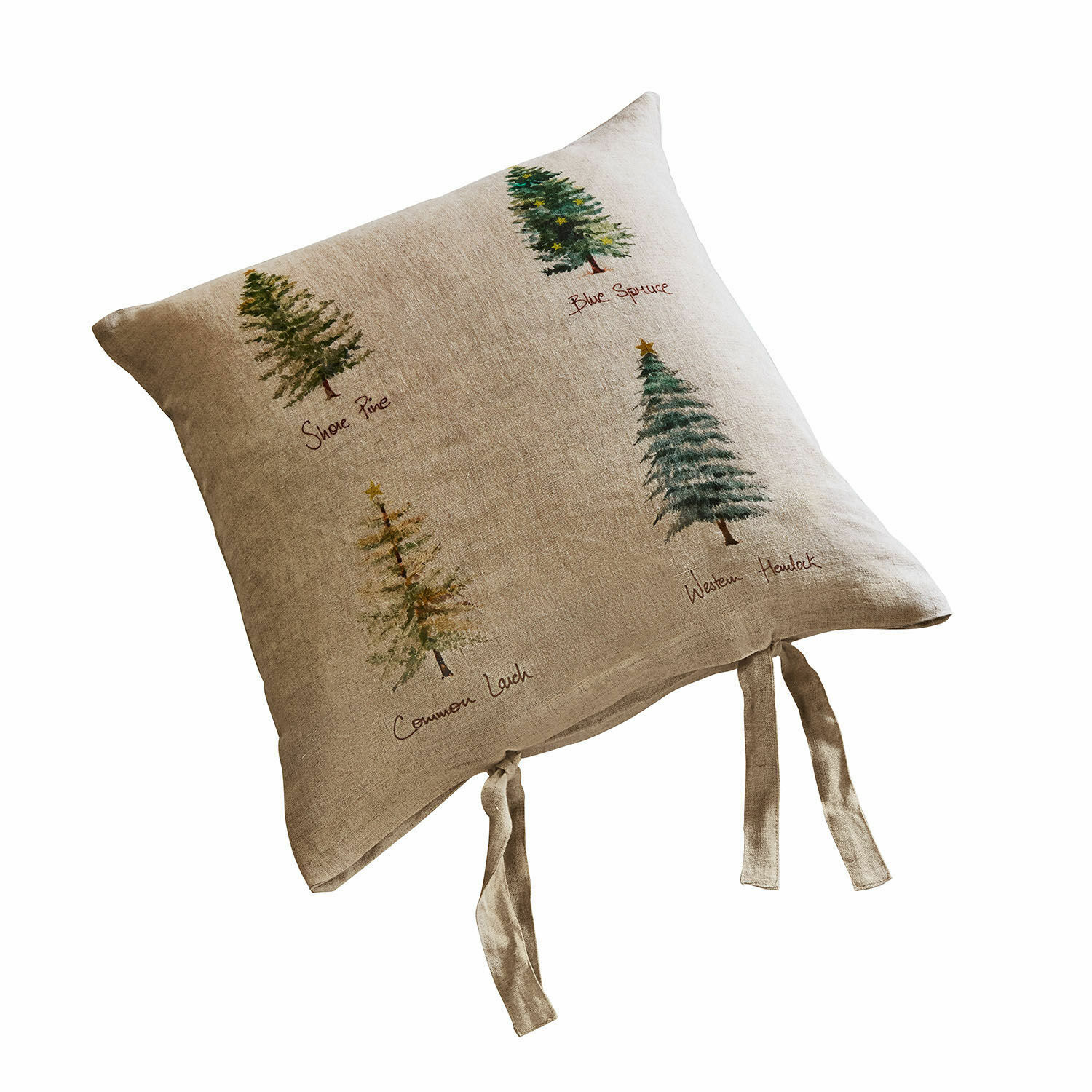 Housse de coussin Jarrier Coussin beige en lin avec imprimé d'arbres de pin et épicéa, coussin décoratif pour salon