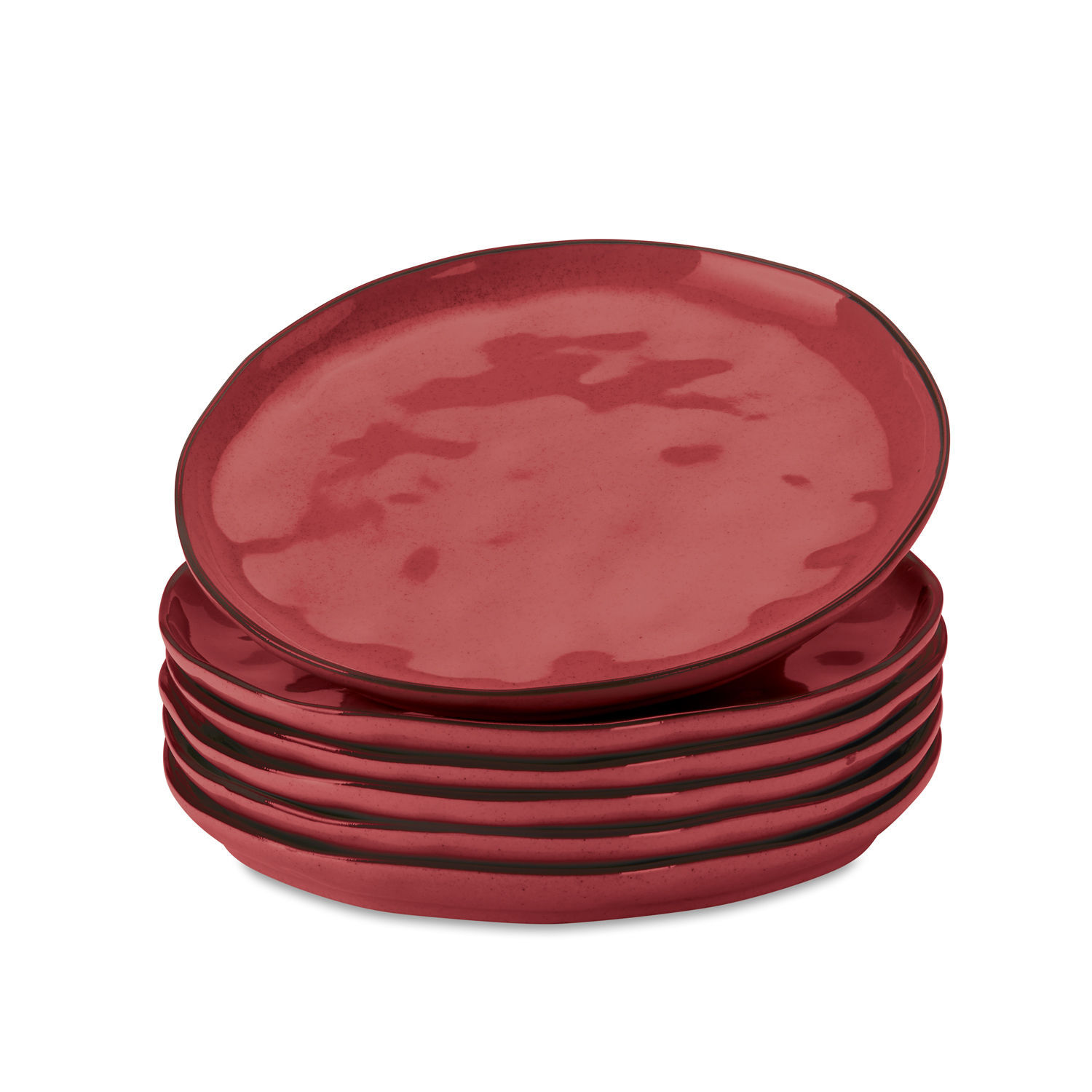 rood Set van 6 rode keramische Biarritz borden, perfect voor stijlvol serveren aan tafel