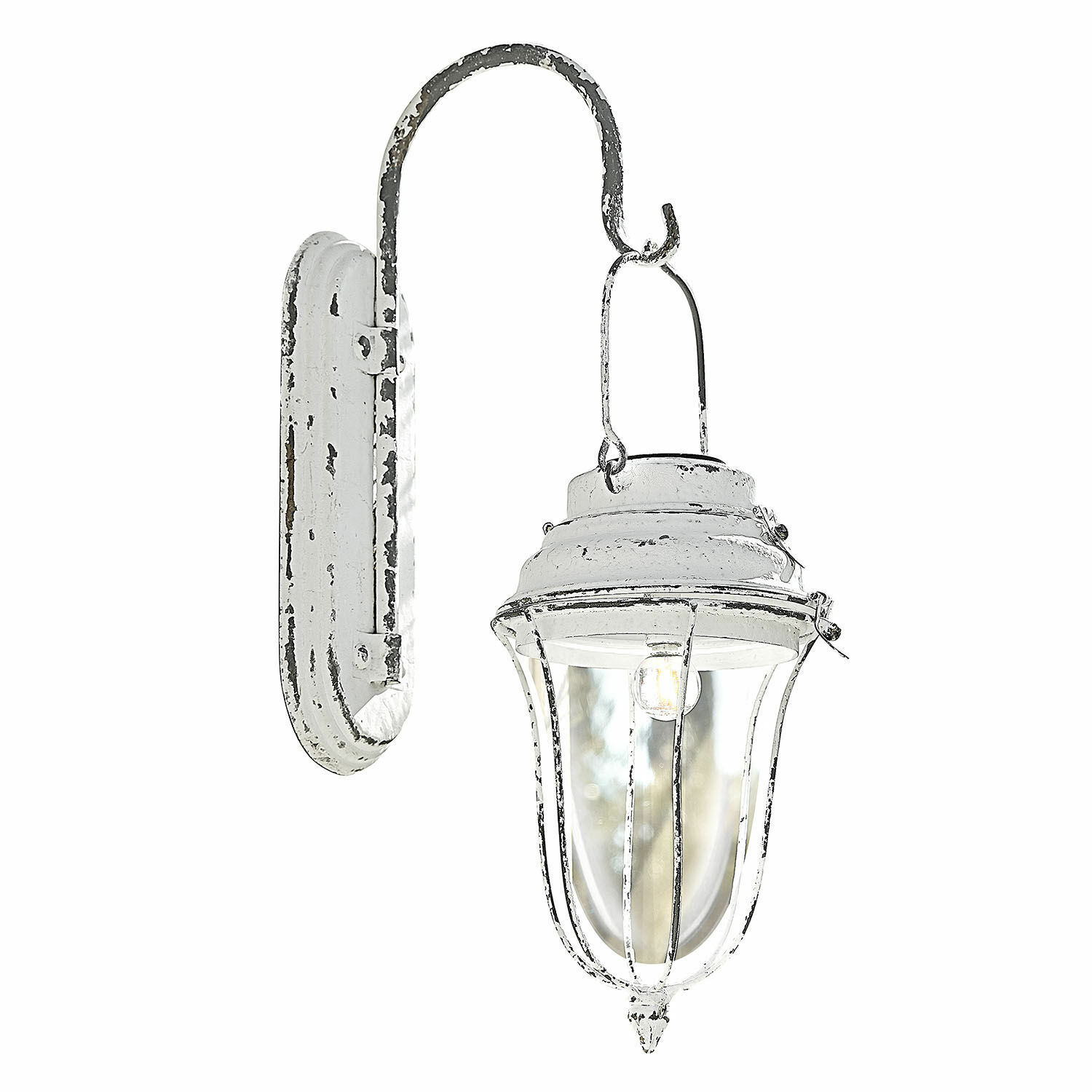 Lantaarn op zonne-energie Galexor Witte metalen vintage wandlamp met doorzichtige kap en LED-lamp