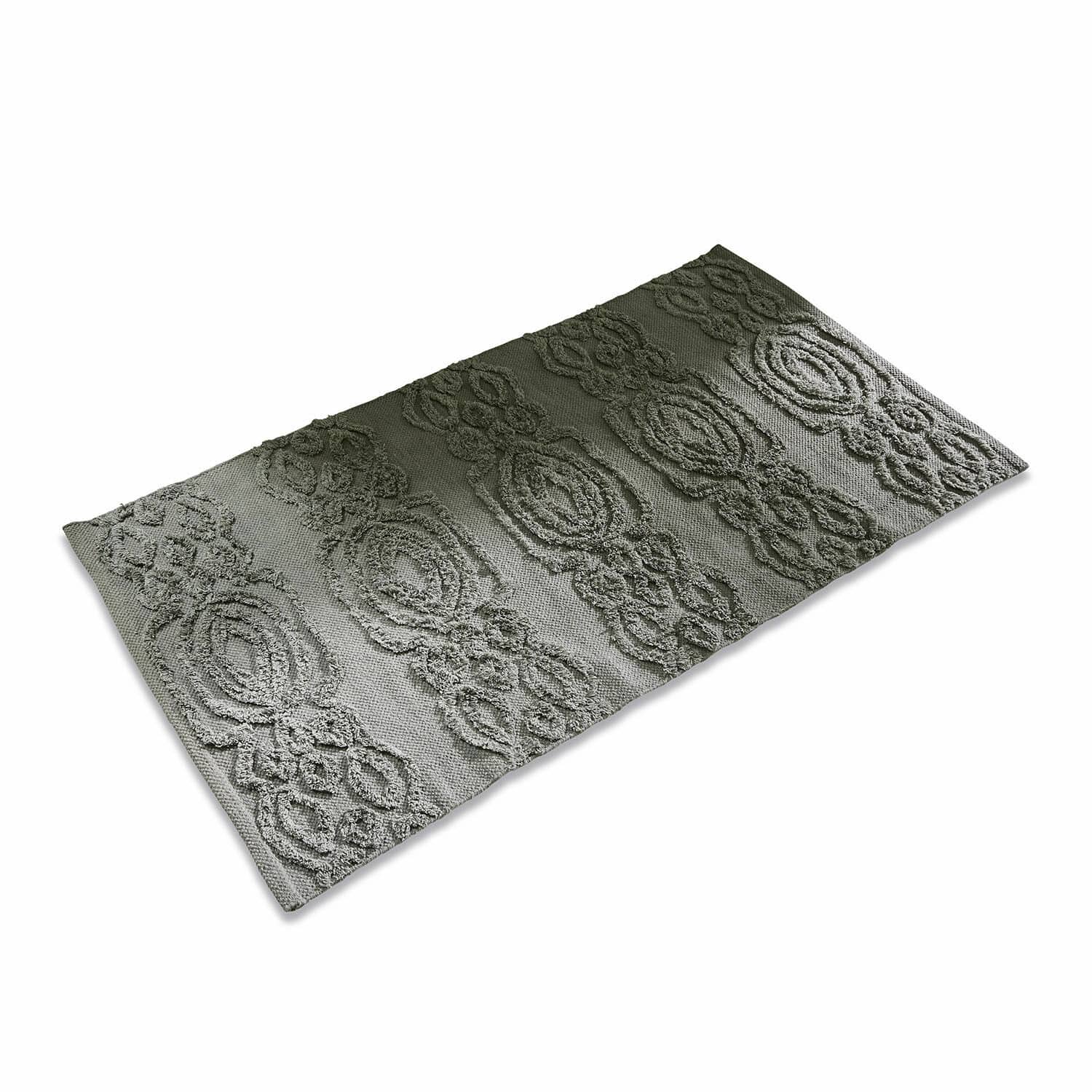 Badmat Talafar Grijs katoenen vloerkleed met decoratief patroon, ideaal voor interieur en vloer