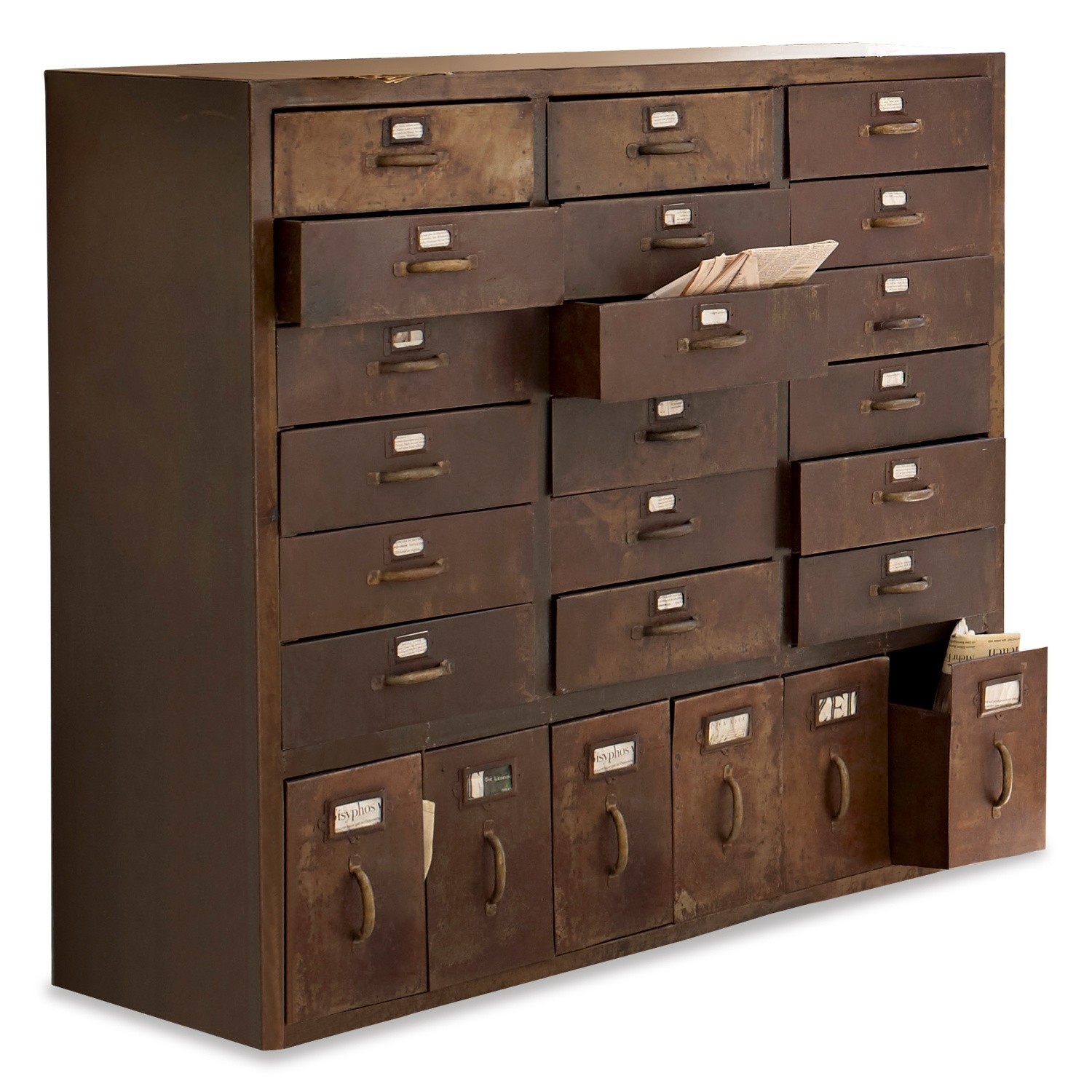 Commode Hennepin Armoire en métal rouillé avec plusieurs tiroirs pour le rangement de documents et papiers