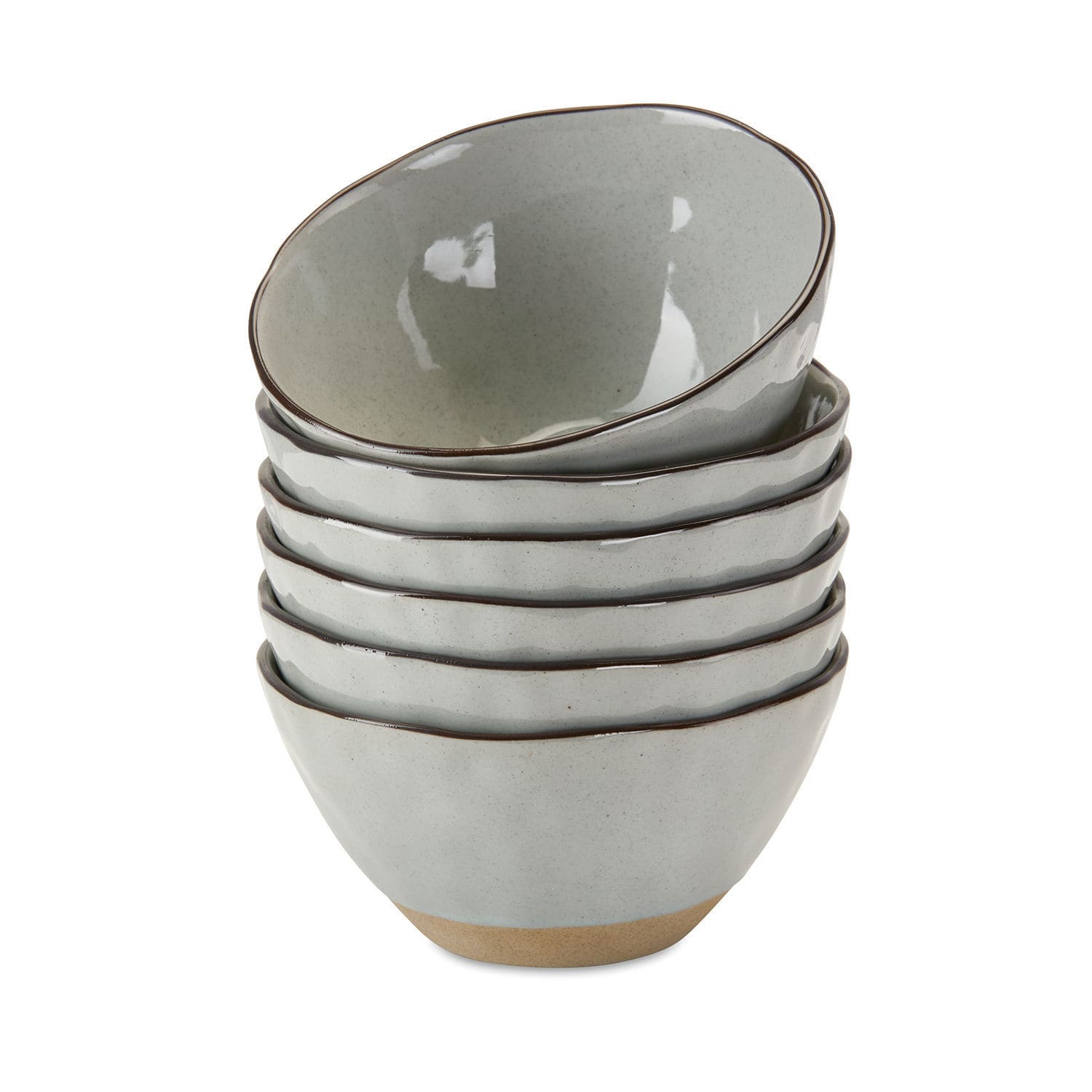 Lot de 6 bols Biarré Ensemble de cinq bols en céramique gris avec bord brun et base naturelle pour la cuisine