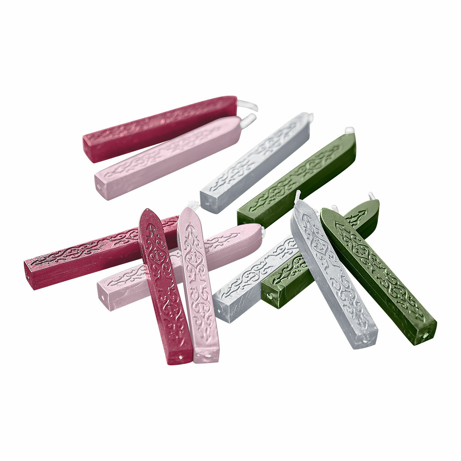 Lot de 12 bâtons de cire colorés avec motif décoratif, parfait pour la décoration et l'artisanat