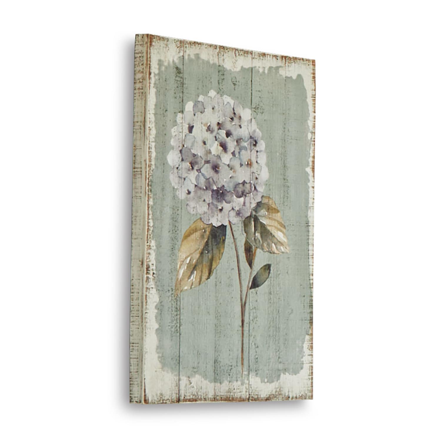 Decoboard Isle Houten schilderij met witte hortensia bloem op groene achtergrond voor wanddecoratie