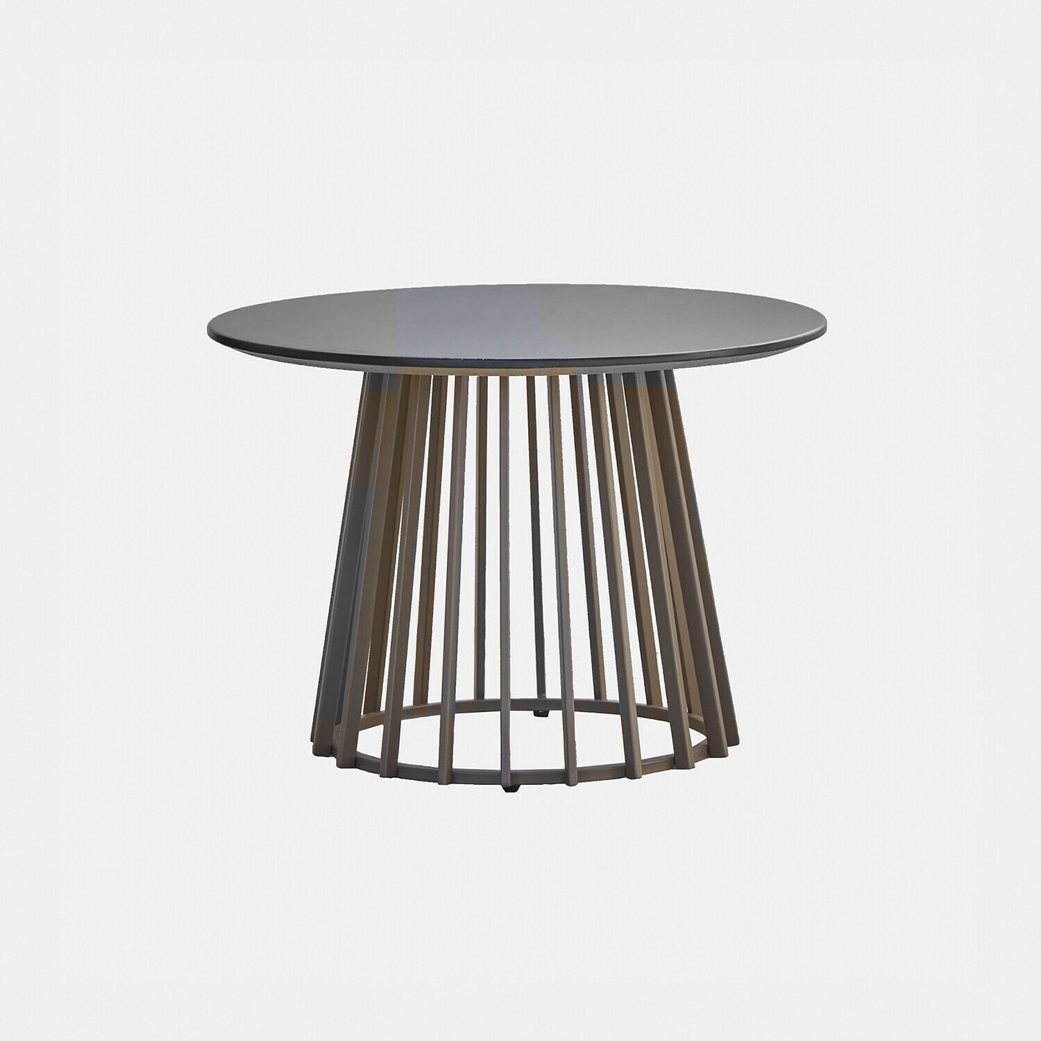Table d'appoint ronde Olianne en bois brun avec plateau noir, meuble moderne pour salon