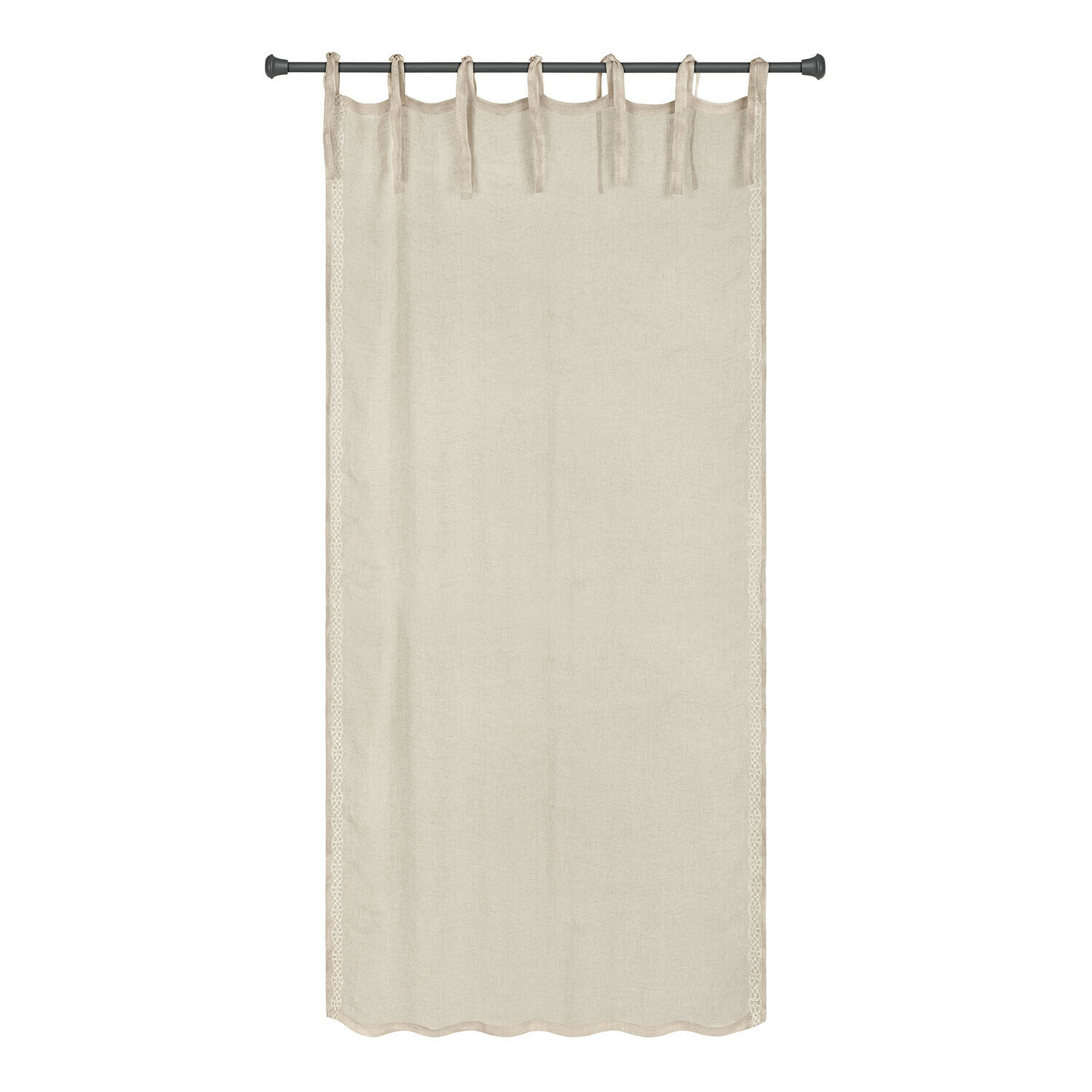 Gordijn Lueur d’Aube Beige linnen gordijn met decoratieve kant aan de zijkanten, licht en elegant voor woonkamer