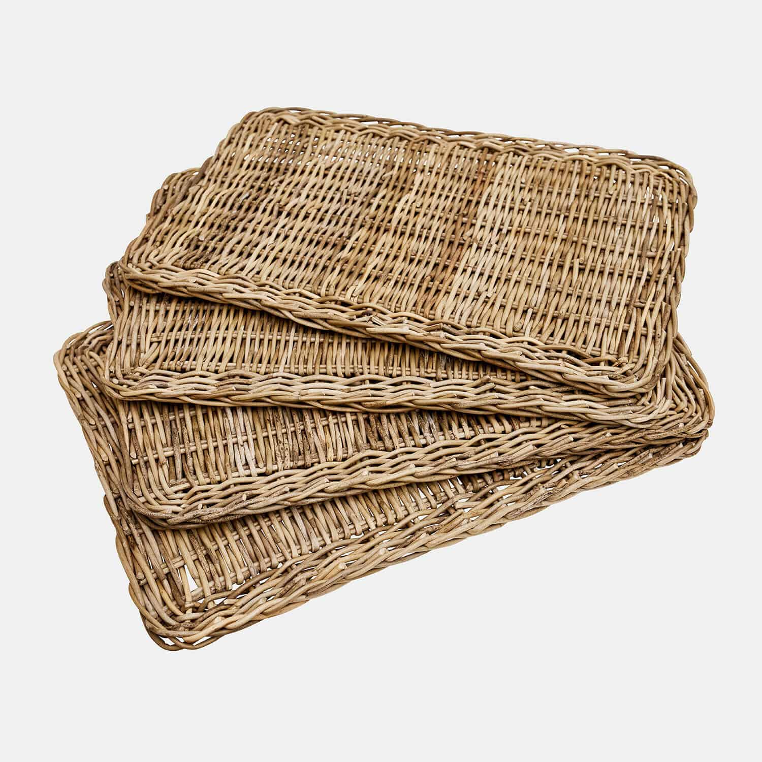 Placemat set van 4 Mossbury Set van drie rechthoekige dienbladen van natuurlijk riet voor serveren en decoratie