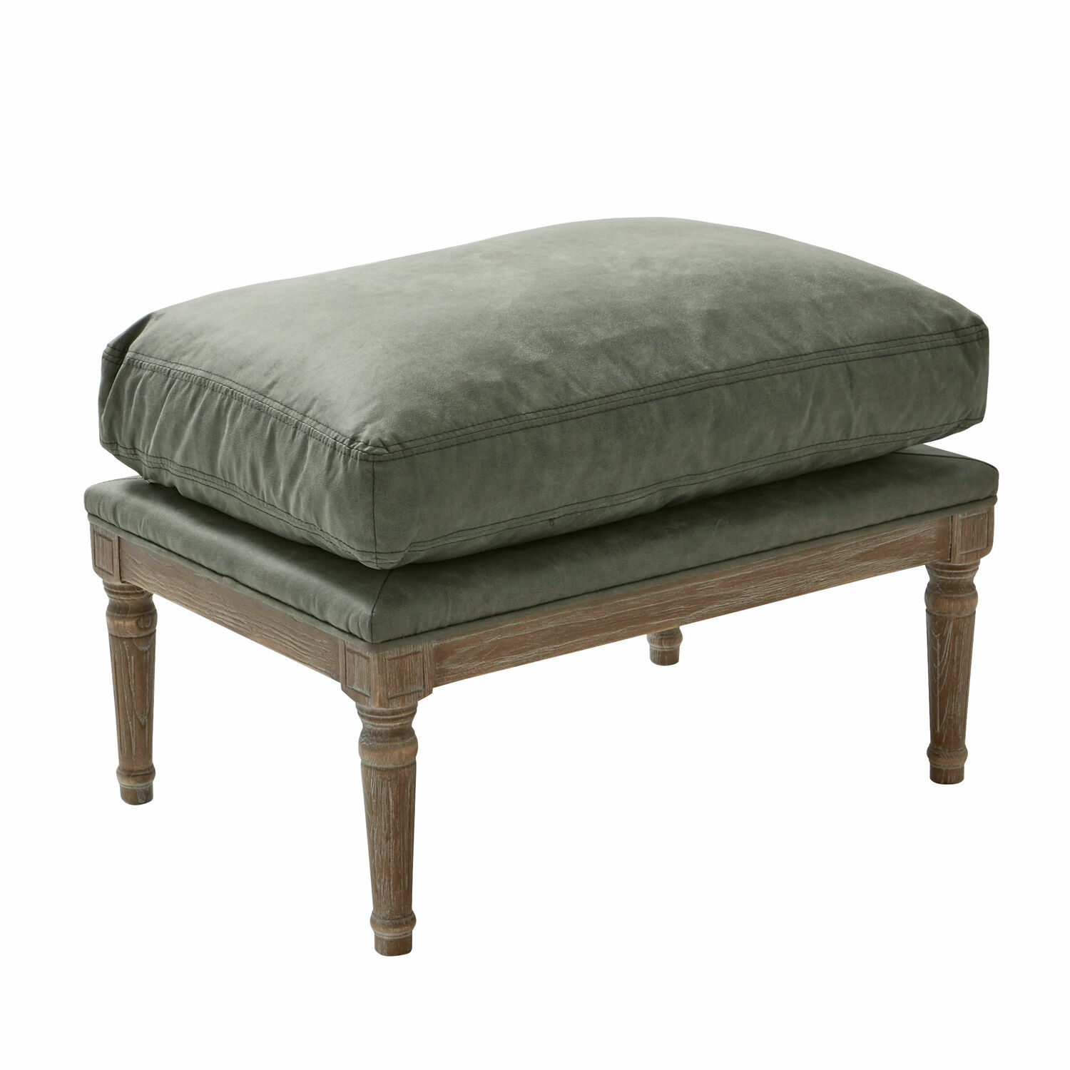 Hocker Greenbrier Voetenbank met houten frame en groene fluwelen bekleding, comfortabele zitplaats voor woonkamer