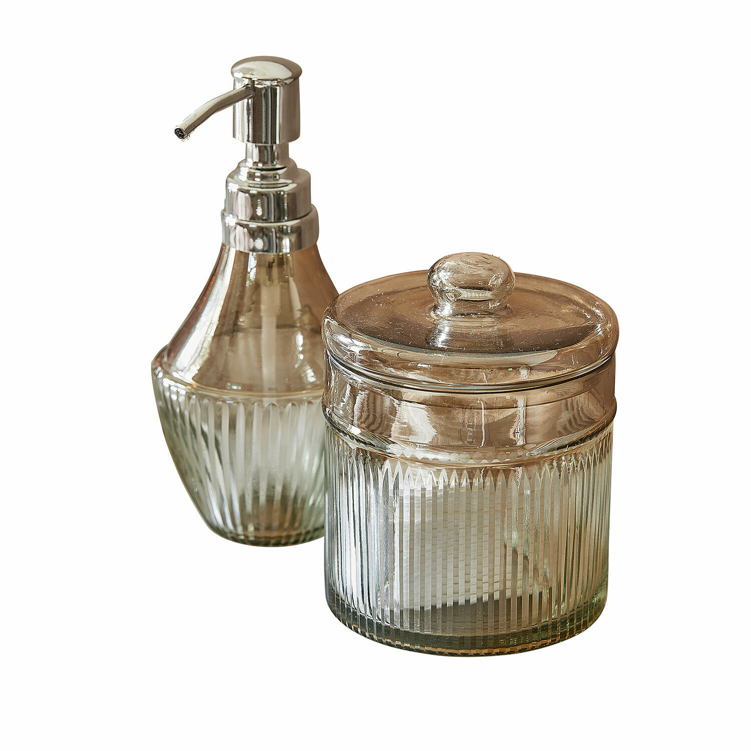 Ensemble de salle de bains Jolivienne Distributeur et pot de salle de bain en verre fumé pour ranger les cosmétiques avec style