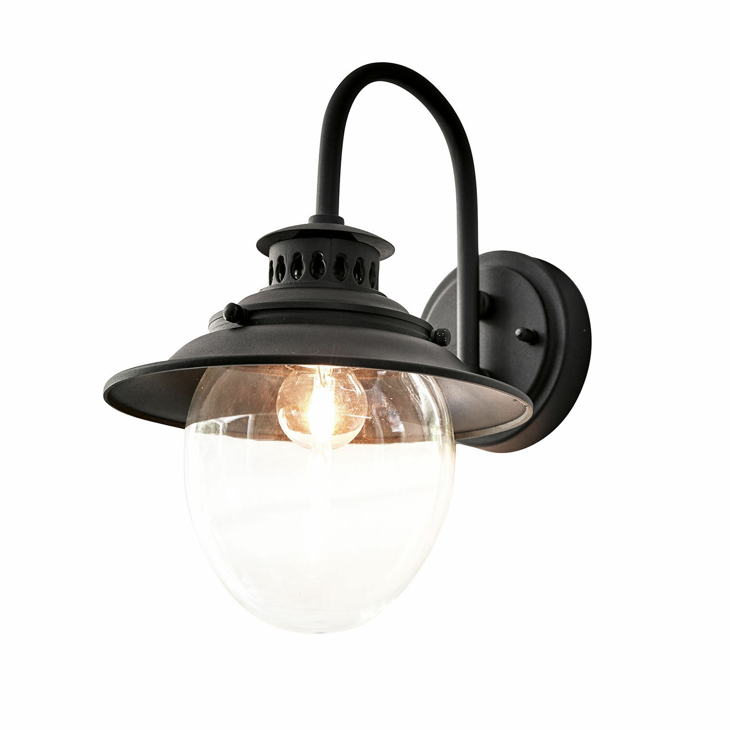 Applique murale noire en métal avec globe en verre transparent et ampoule, éclairage intérieur