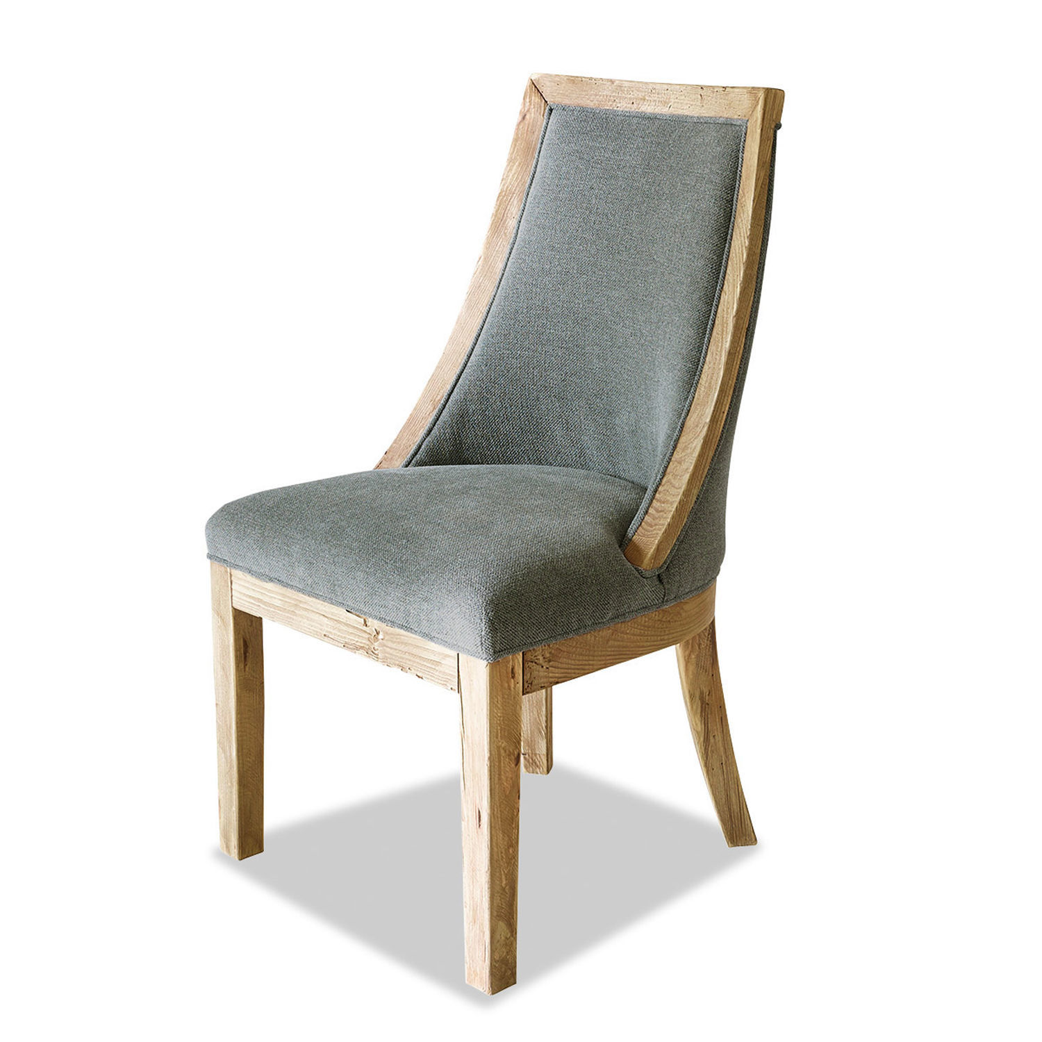 Stoel Oteley Stoel van licht hout met grijze stoffen bekleding, stijlvolle eetkamermeubel