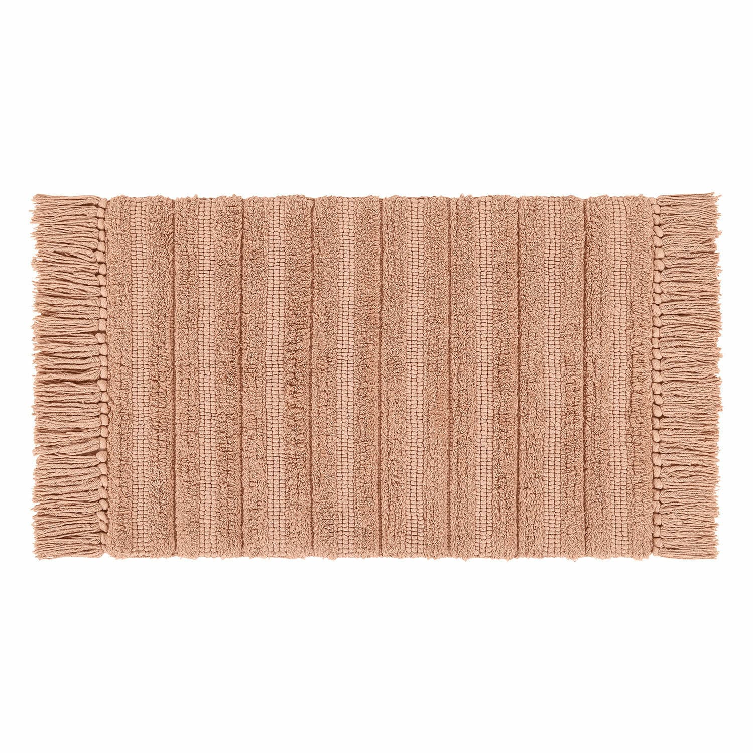 Tapis de bain Dreamyville en coton couleur rouille avec franges, doux et absorbant