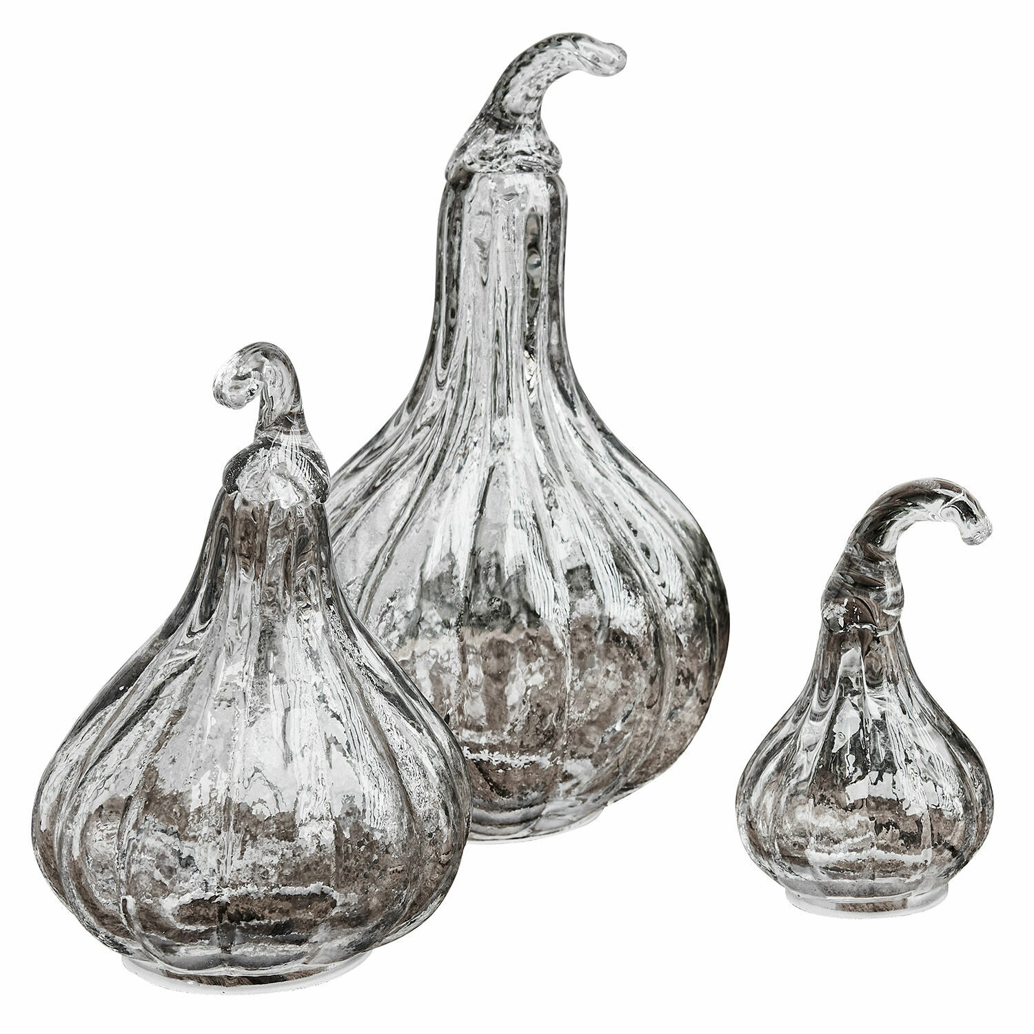 Pompoen set van 3 Lacey Set van drie decoratieve pompoenen van helder glas voor interieurdecoratie