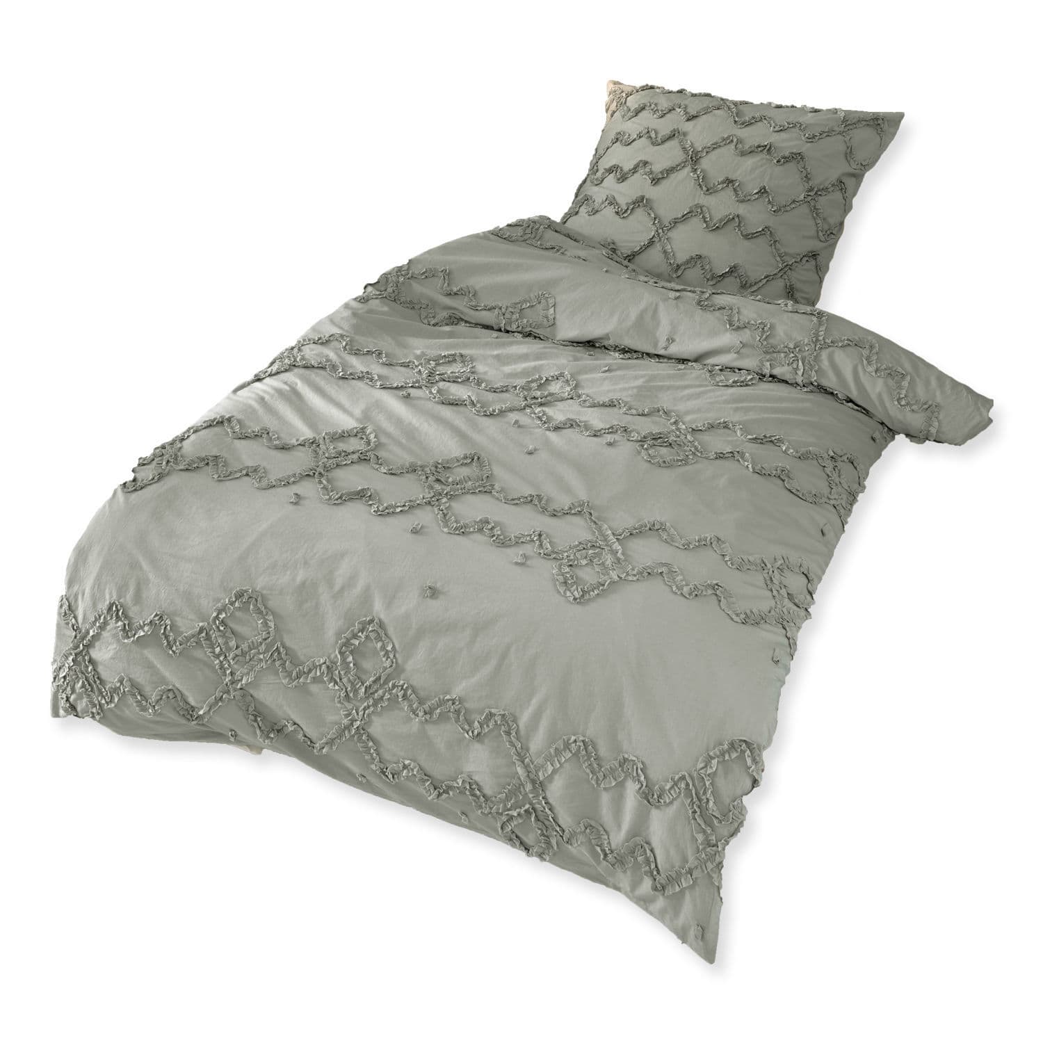gris Parure de lit Laine grise en coton doux avec motif décoratif, confortable et élégante pour chambre