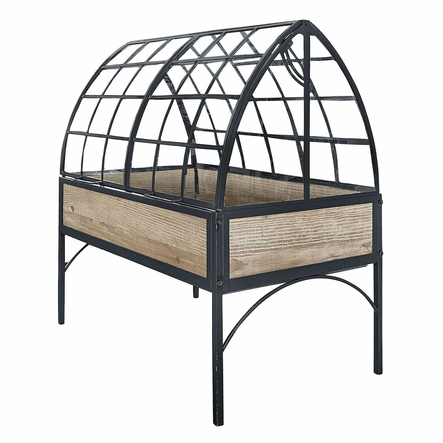 Serre Scicli Bac à jardin surélevé en bois avec structure métallique noire et serre pour plantes