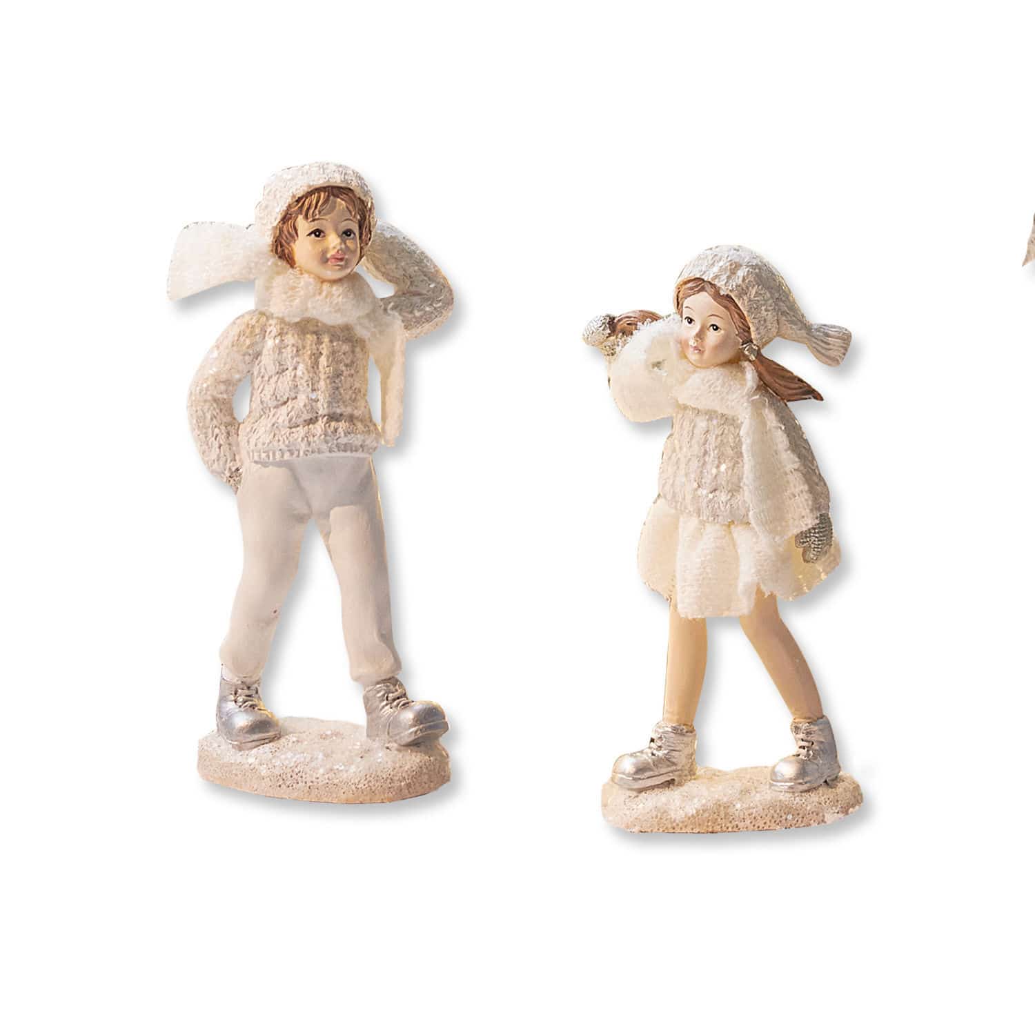 Figuurtje set van 2 Gers Beeldjes van kinderen in crèmekleurige winterkleding voor feestelijke decoratie