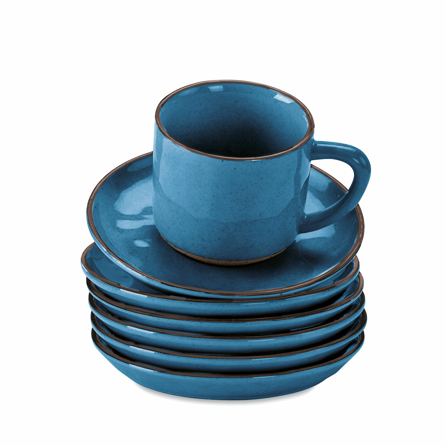 blauw Set van 6 blauwe keramische Biarritz kopjes met schotels voor koffie en thee