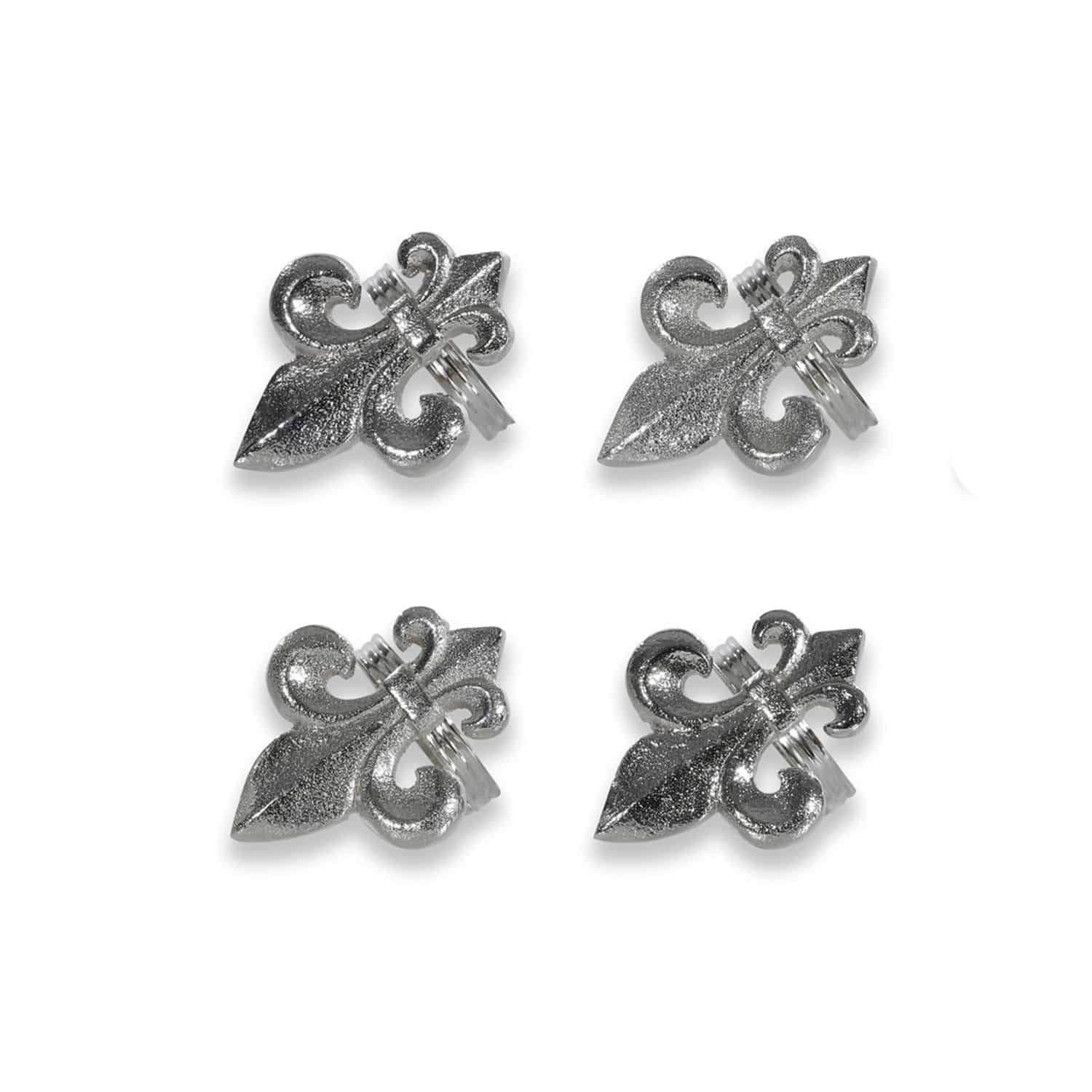 Lot de 4 ronds de serviettes Fleur De Lis Ensemble de quatre pinces décoratives en métal argenté en forme de fleur de lys pour décoration intérieure
