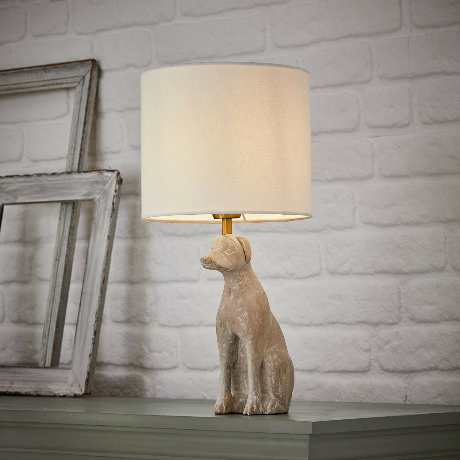 Lampe à poser Calvix Lampe de table avec base beige en forme de chien et abat-jour crème, décoration intérieure