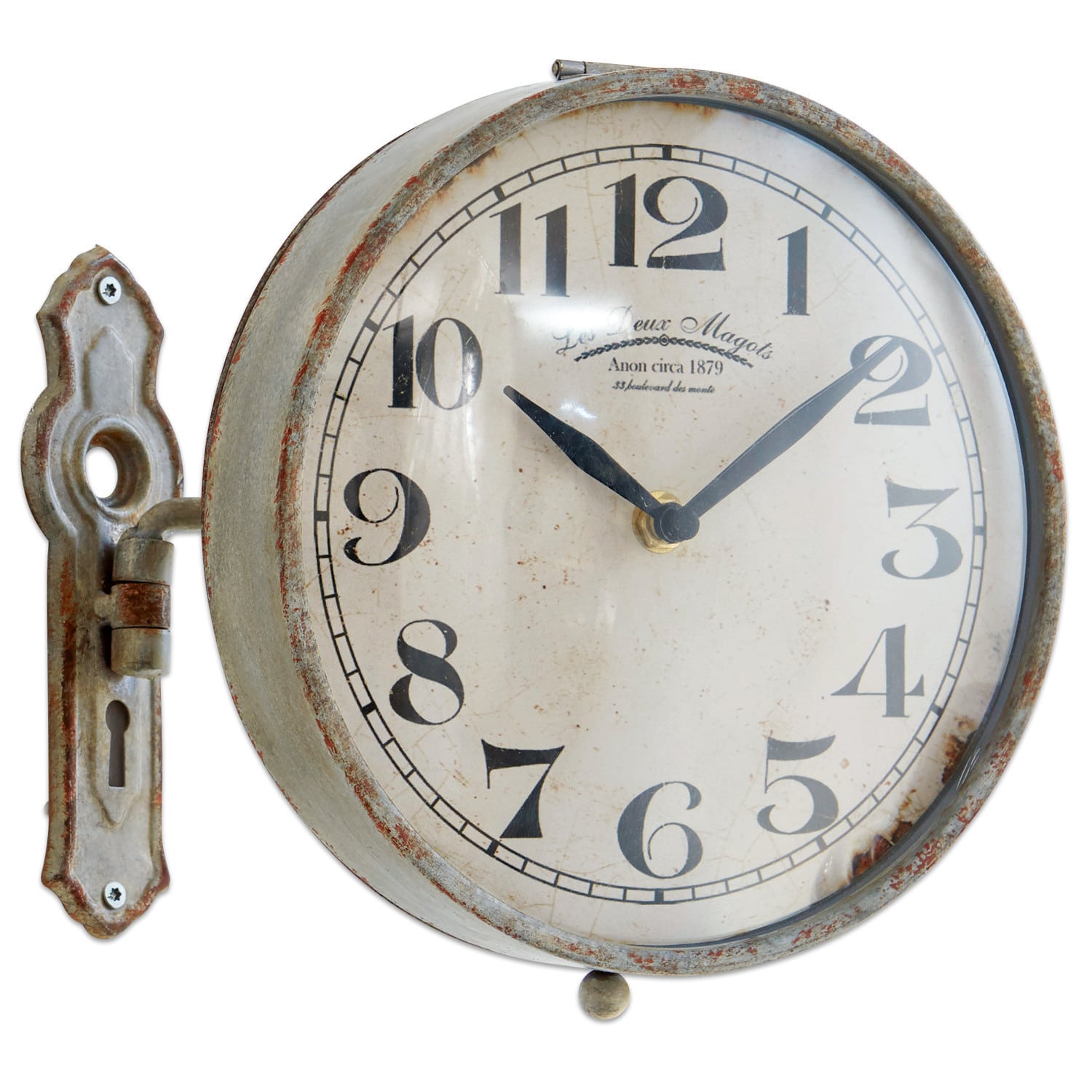Klok Adama Vintage metalen wandklok met witte wijzerplaat en zwarte cijfers, retro decoratie