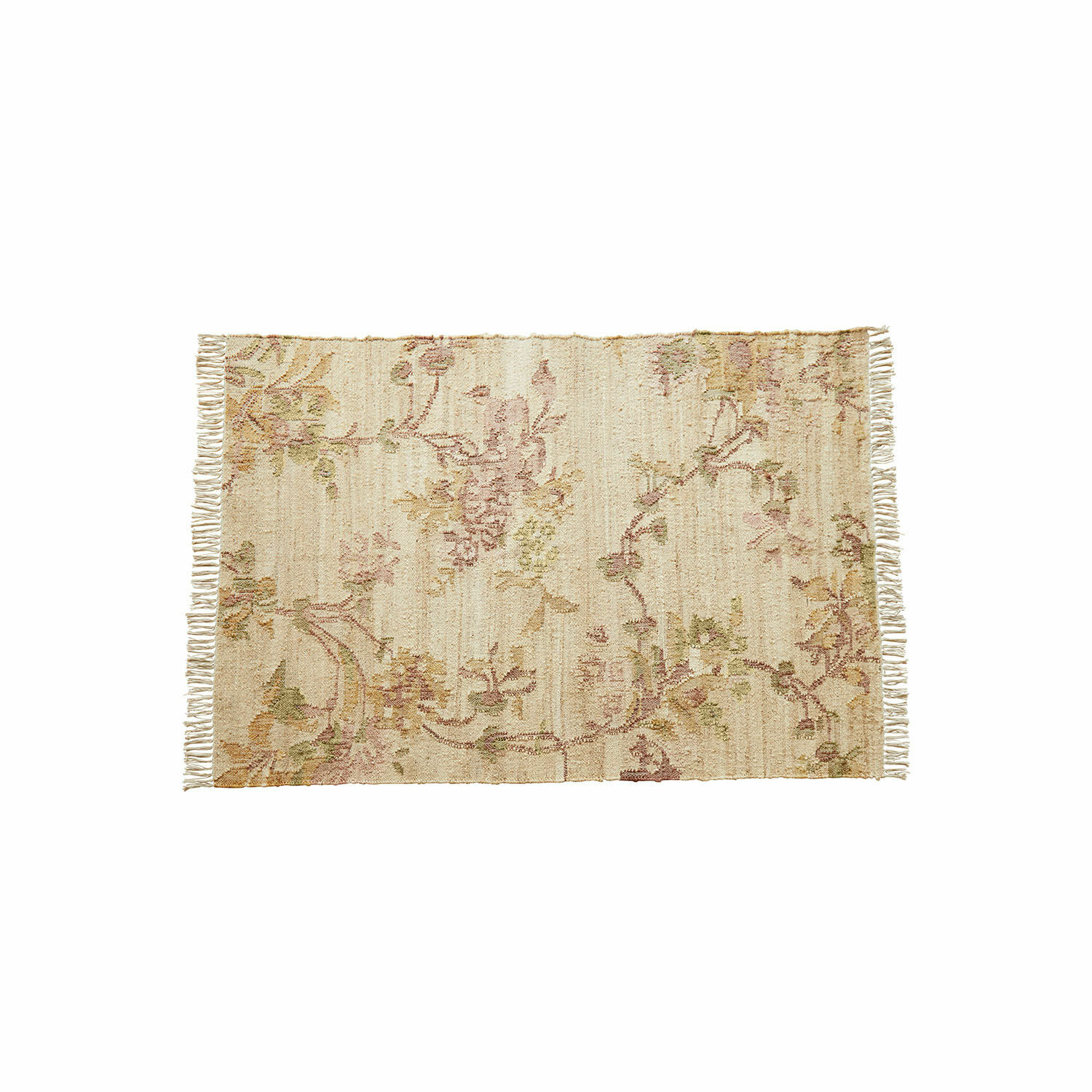 Vloerkleed Sernivou Beige vloerkleed met bloemenpatroon en franjes, zacht materiaal, interieurdecoratie