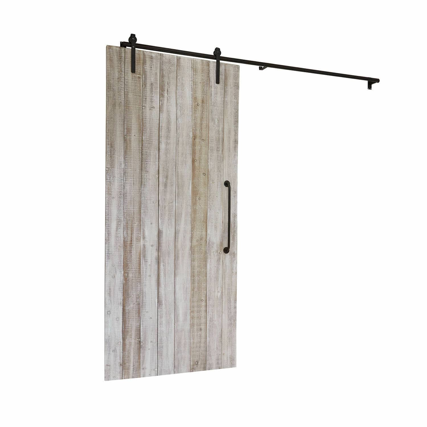 Schuifdeur Sunnydale Schuifdeur van licht verouderd hout met zwarte metalen handgreep en rails voor rustieke inrichting