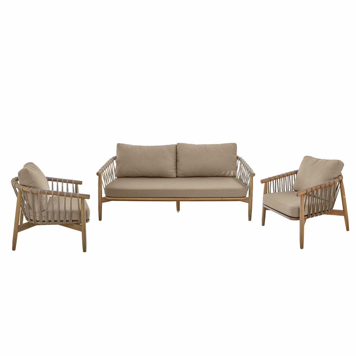 Zithoek FSC®-100% Thornwick Tuinmeubelset van hout met beige kussens, moderne loungeset voor buiten
