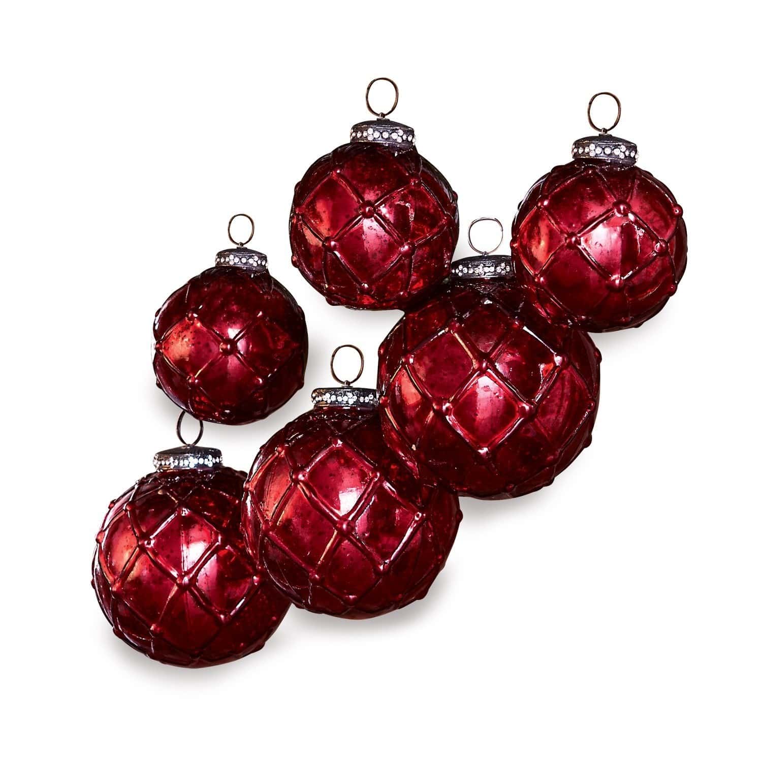 Lot de 6 décorations de Noël Roubi Ensemble de boules de Noël rouges en verre avec motif décoratif et accroche métallique