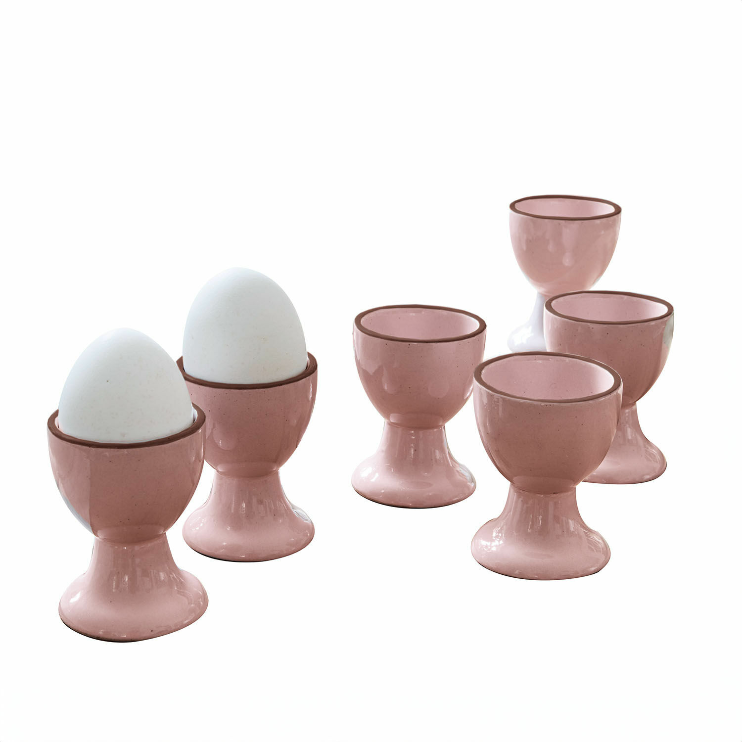 Set van 6 roze keramische eierdopjes Biarritz voor keuken en ontbijt