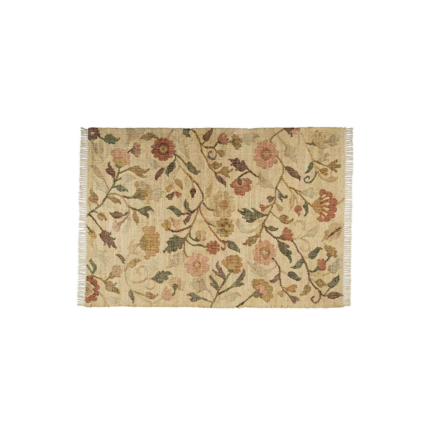 Tapis Théranelle Tapis beige à motif floral avec franges, tissu doux, décoration intérieure élégante