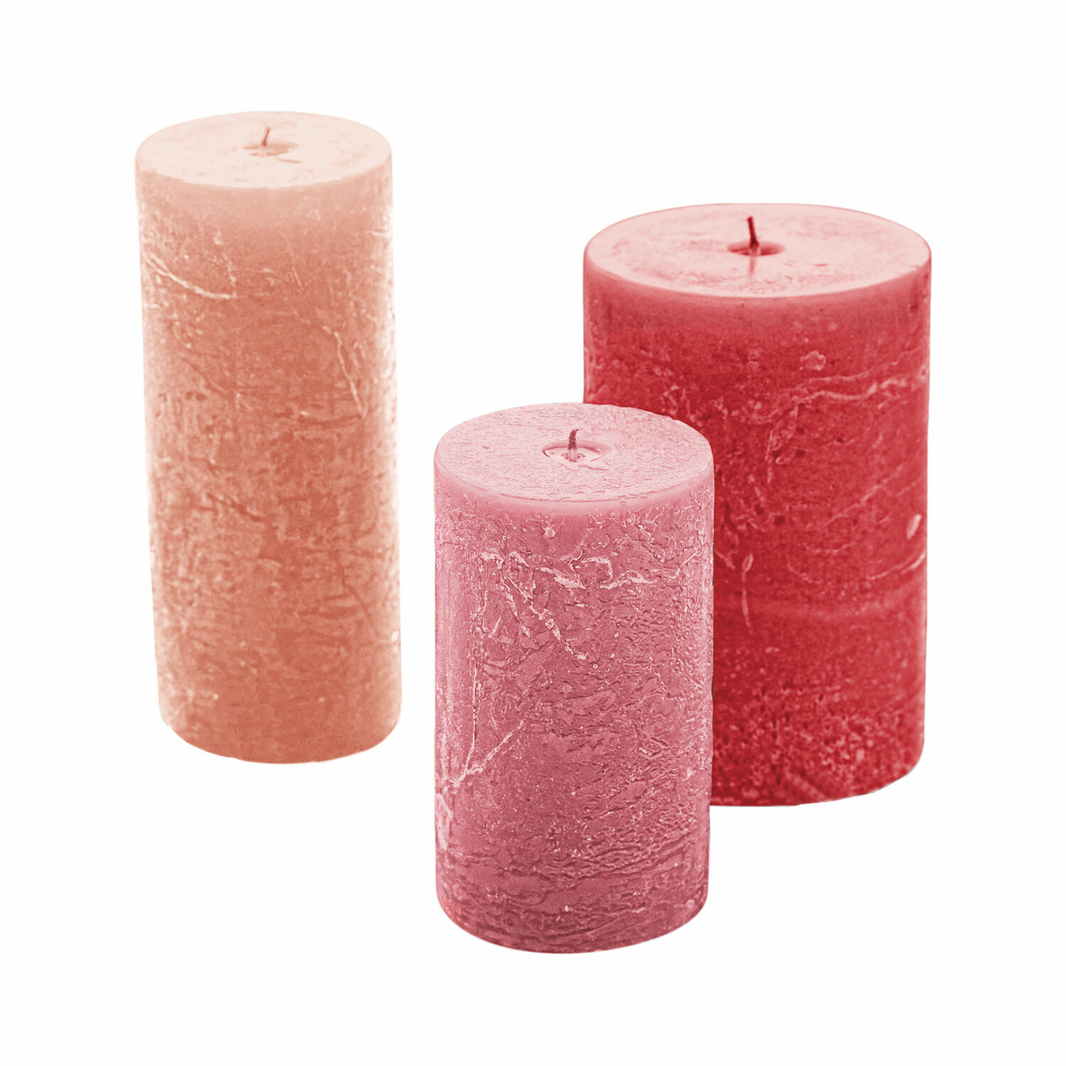 roze Set van 3 roze Pretin kaarsen met rustieke textuur, interieurdecoratie en ontspannende sfeer