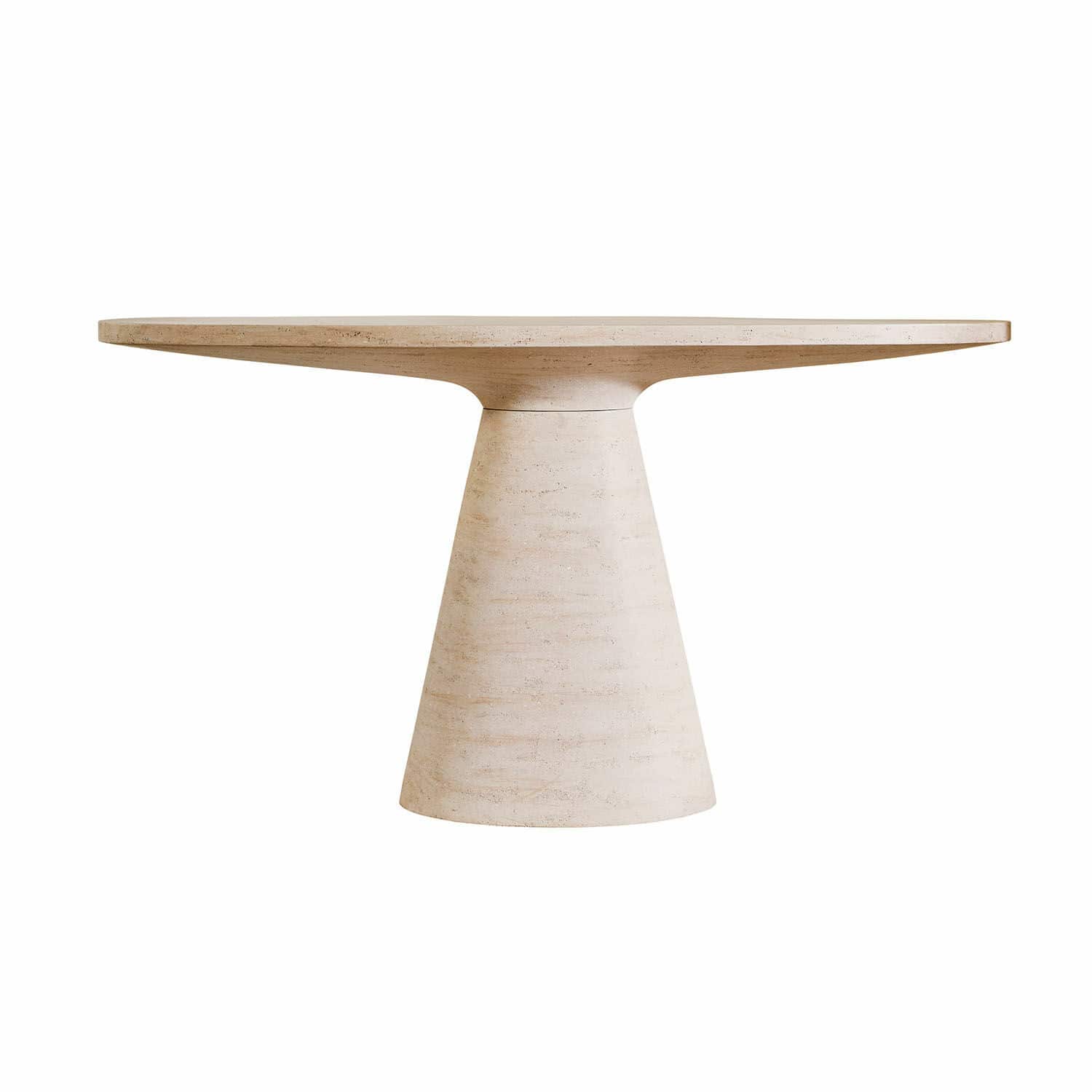 Console Castelano Table ronde en travertin clair au design moderne, idéale pour salon et salle à manger