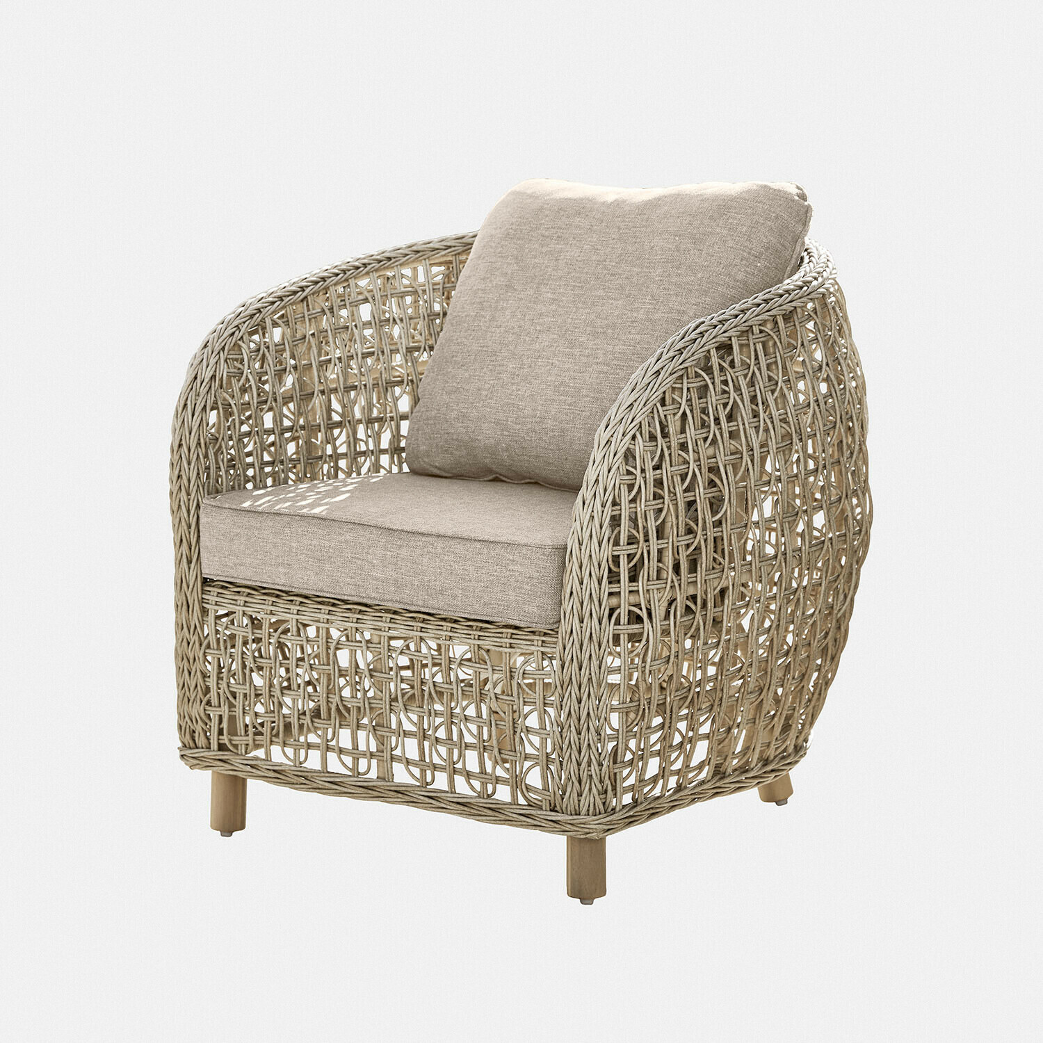 Fauteuil Ventiglio Fauteuil en rotin beige avec coussins moelleux, parfait pour un salon confortable