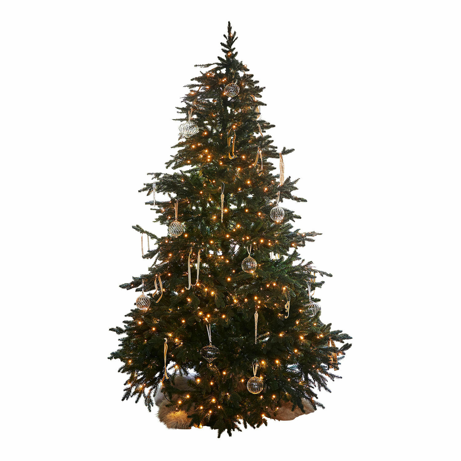 Versierde kerstboom met groene naalden en warme LED-lichtjes voor feestdagen