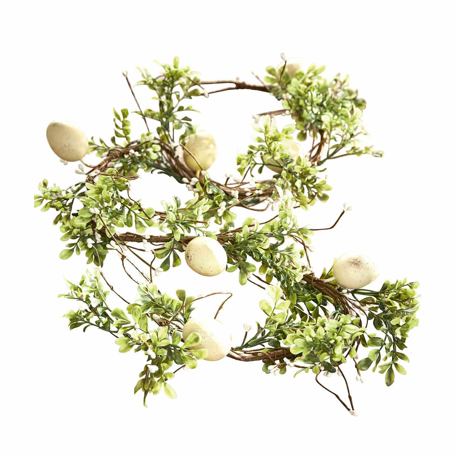 Guirlande Antonin Decoratieve krans met groene bladeren en crèmekleurige eieren, natuurlijke lentebloem