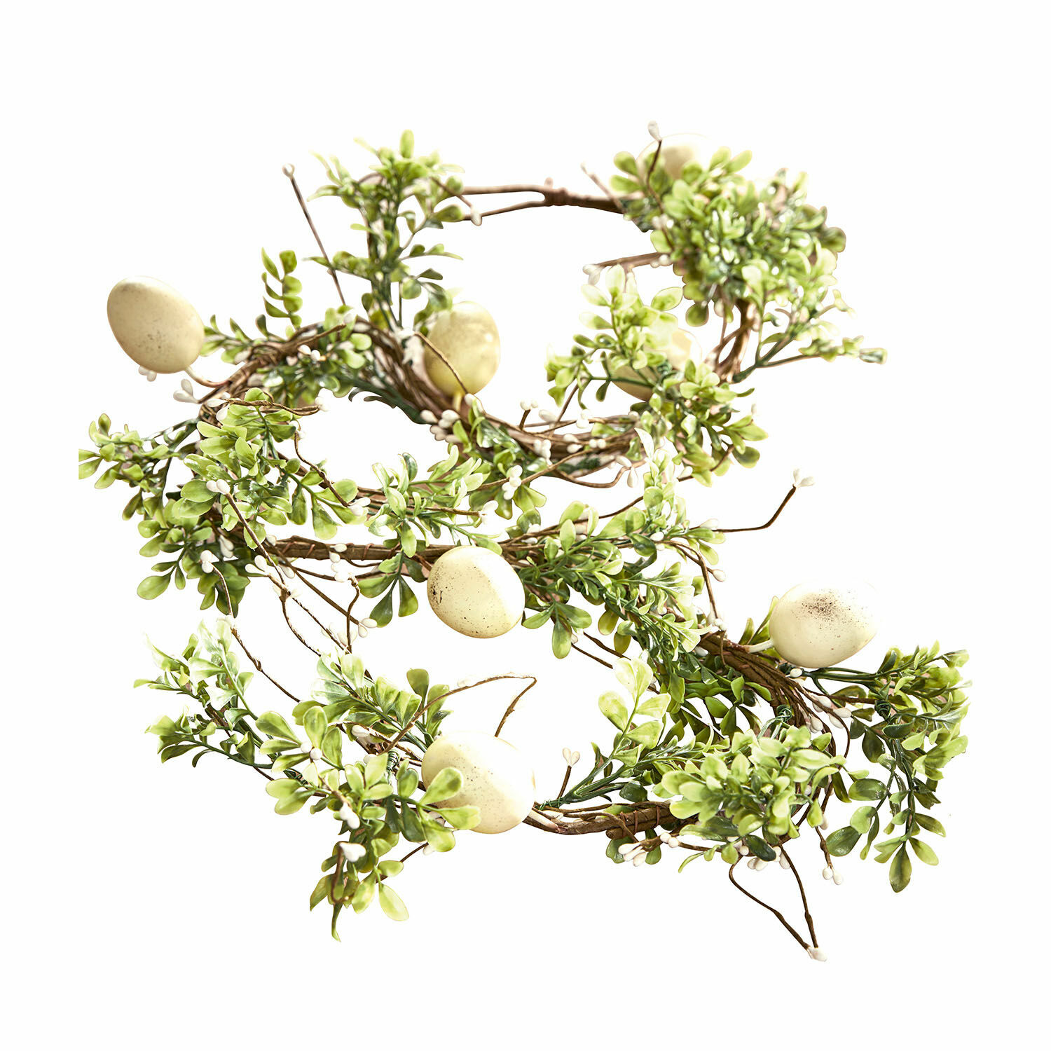 Guirlande Antonin Couronne décorative en feuilles vertes avec œufs crème, décoration naturelle de printemps