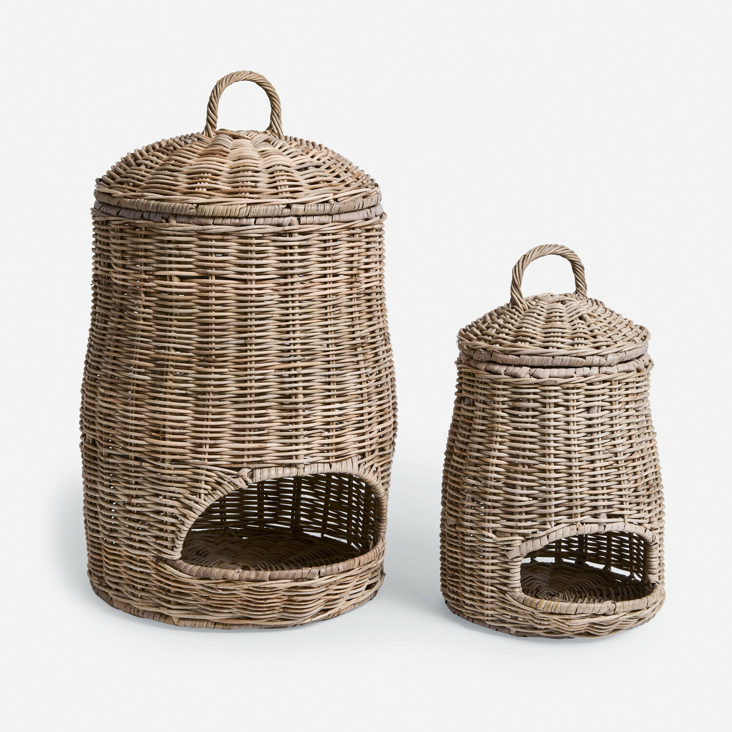 Lot de 2 paniers Arovian Deux paniers en osier naturel avec poignées et ouvertures, parfaits pour le rangement et la décoration