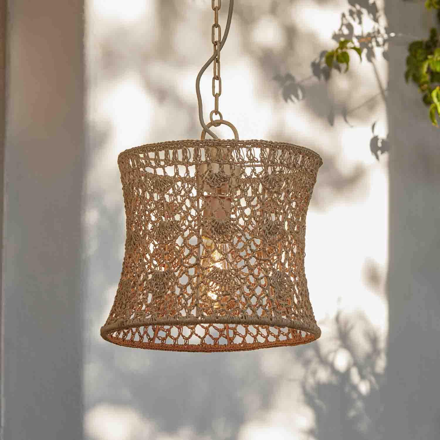 Hanglamp van gevlochten natuurlijk touw in beige, decoratieve plafondlamp voor sfeervolle ruimtes