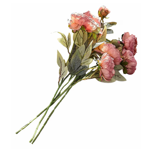 Bouquet de roses artificielles roses avec feuilles vertes pour décoration intérieure
