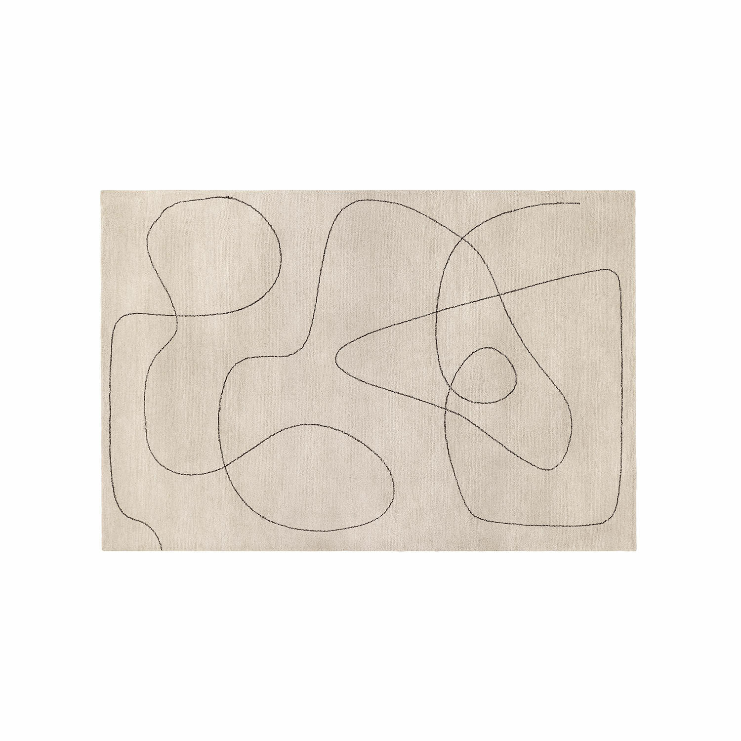 Vloerkleed Lavinois Beige vloerkleed met zwart abstract patroon, zacht materiaal, modern ontwerp voor woonkamer