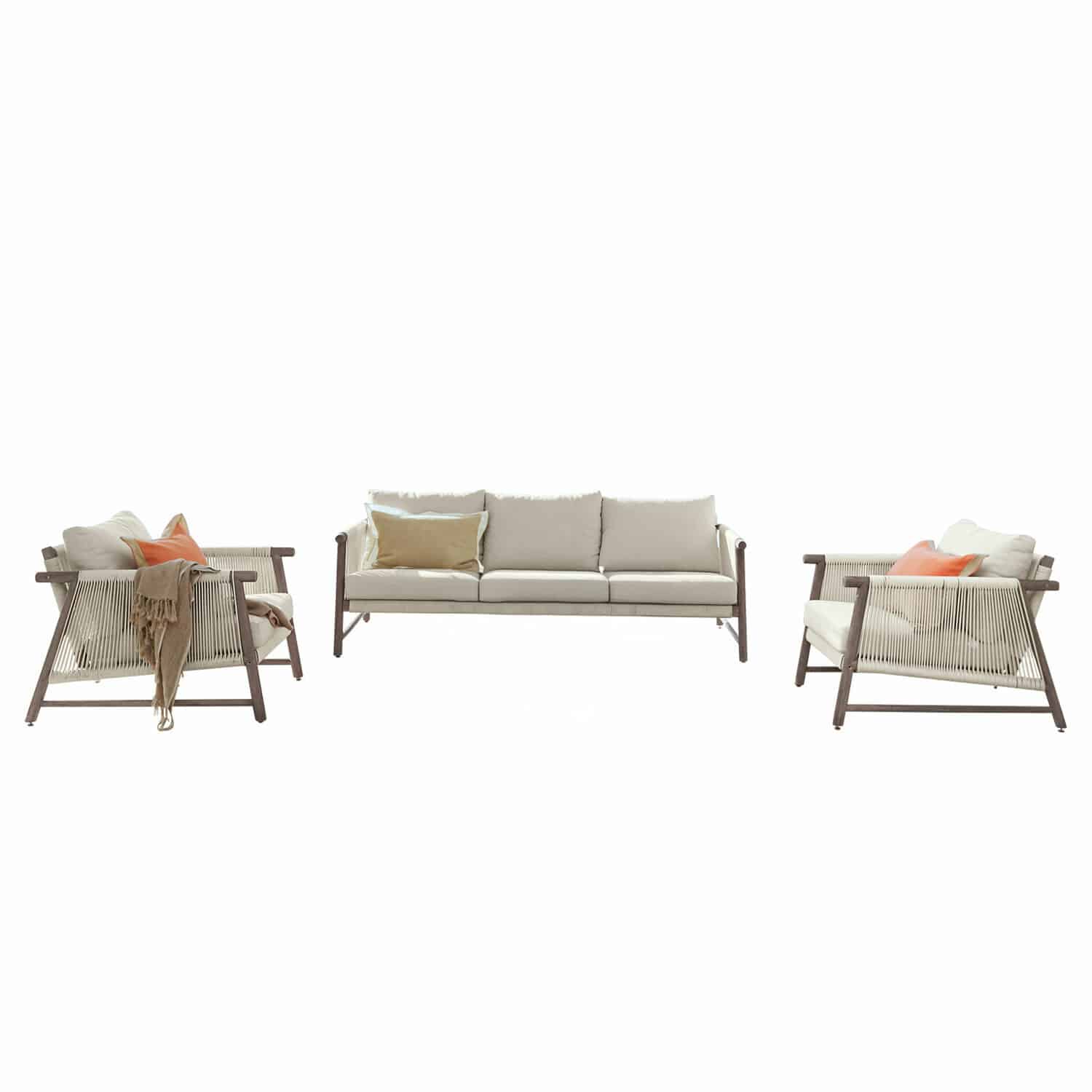 Salon de jardin FSC®-100% Clarmontaine Ensemble de meubles avec coussins beige et cadre en bois, mobilier moderne pour salon confortable