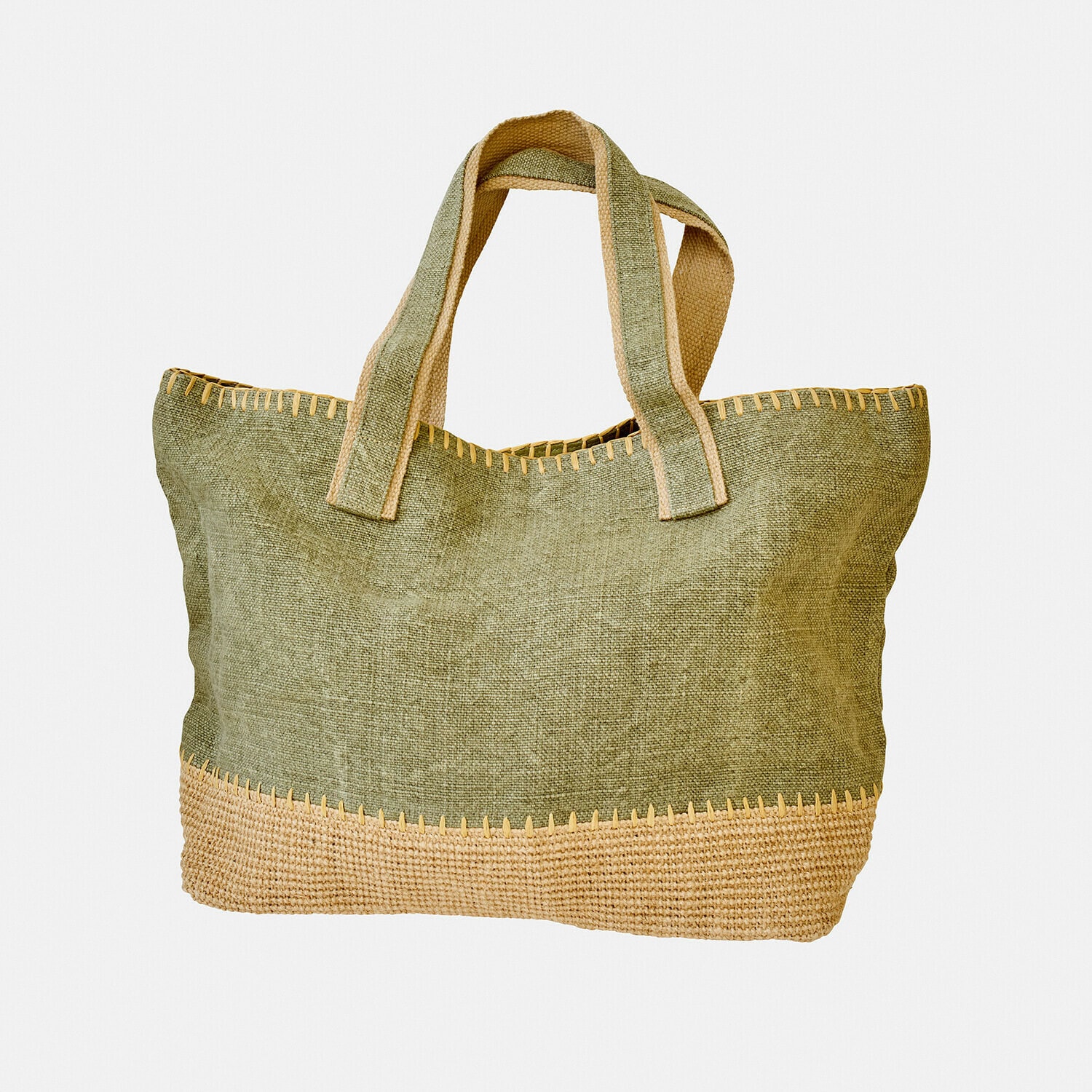 Tas Yarrowton Boodschappentas van groen en beige jute, praktische en lichte tas voor dagelijks gebruik
