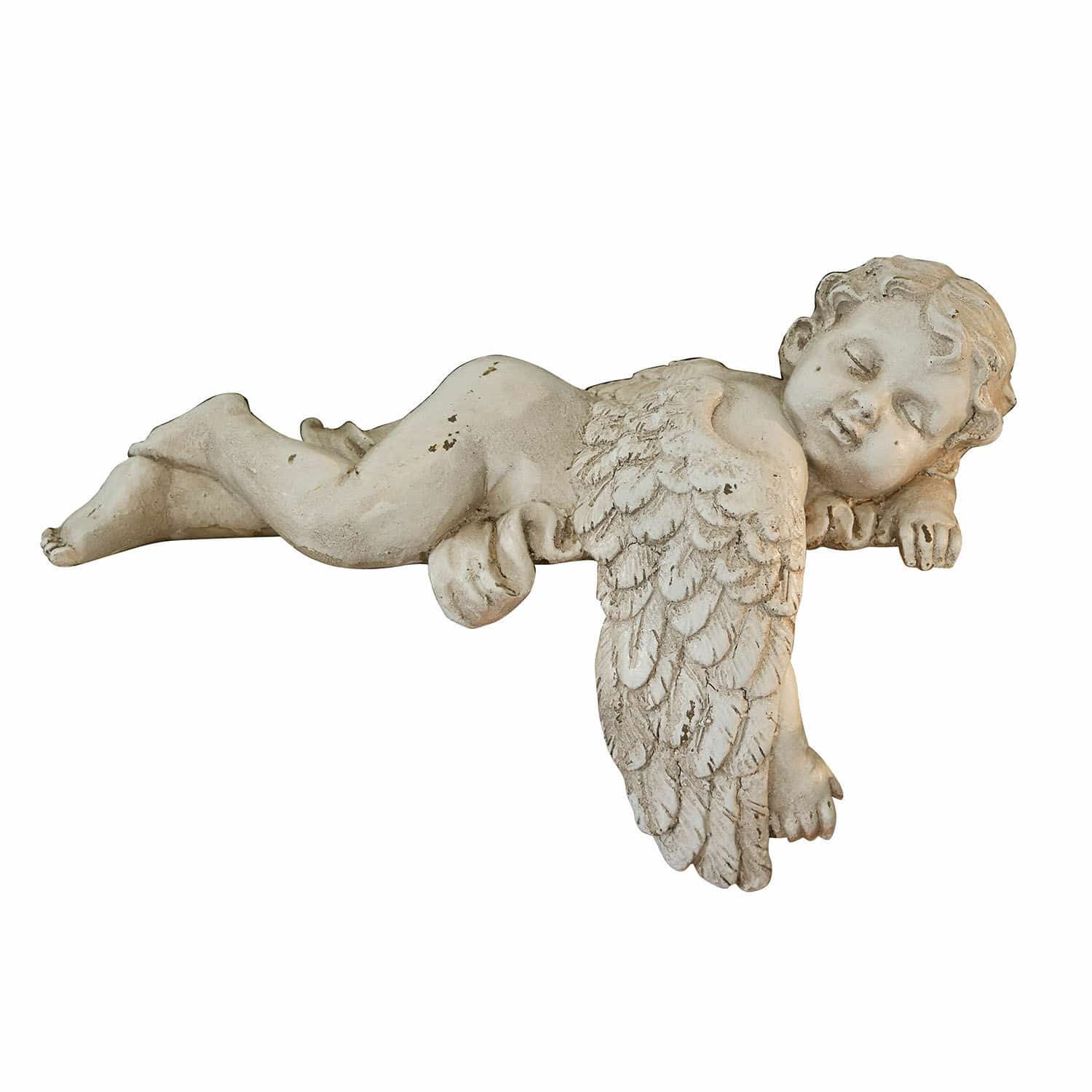 Figurine d'ange en résine blanche allongée avec ailes détaillées, décoration intérieure et extérieure