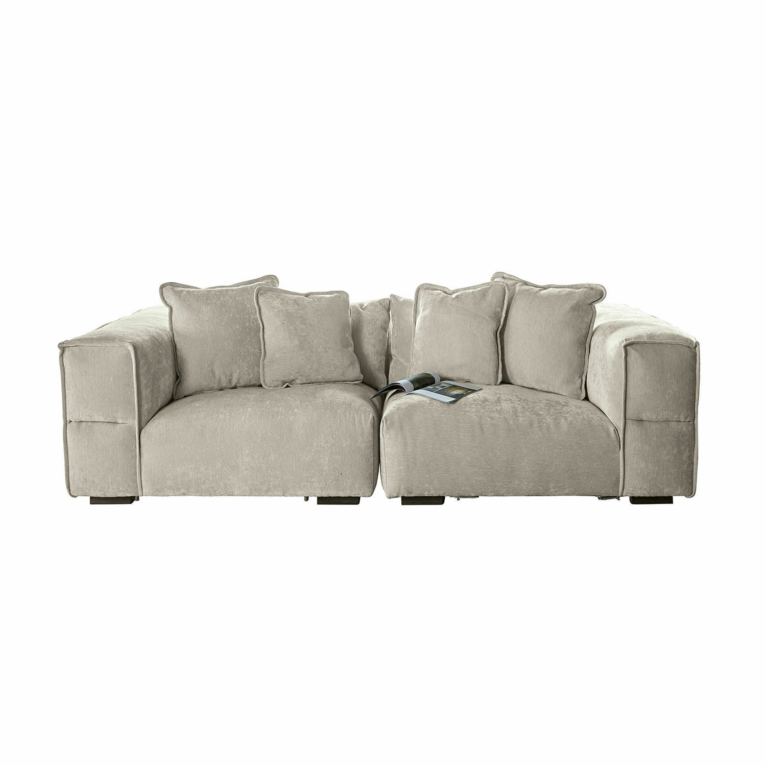 Bank Gémonville Beige bank van zachte stof met kussens, modern comfortabel meubel voor woonkamer