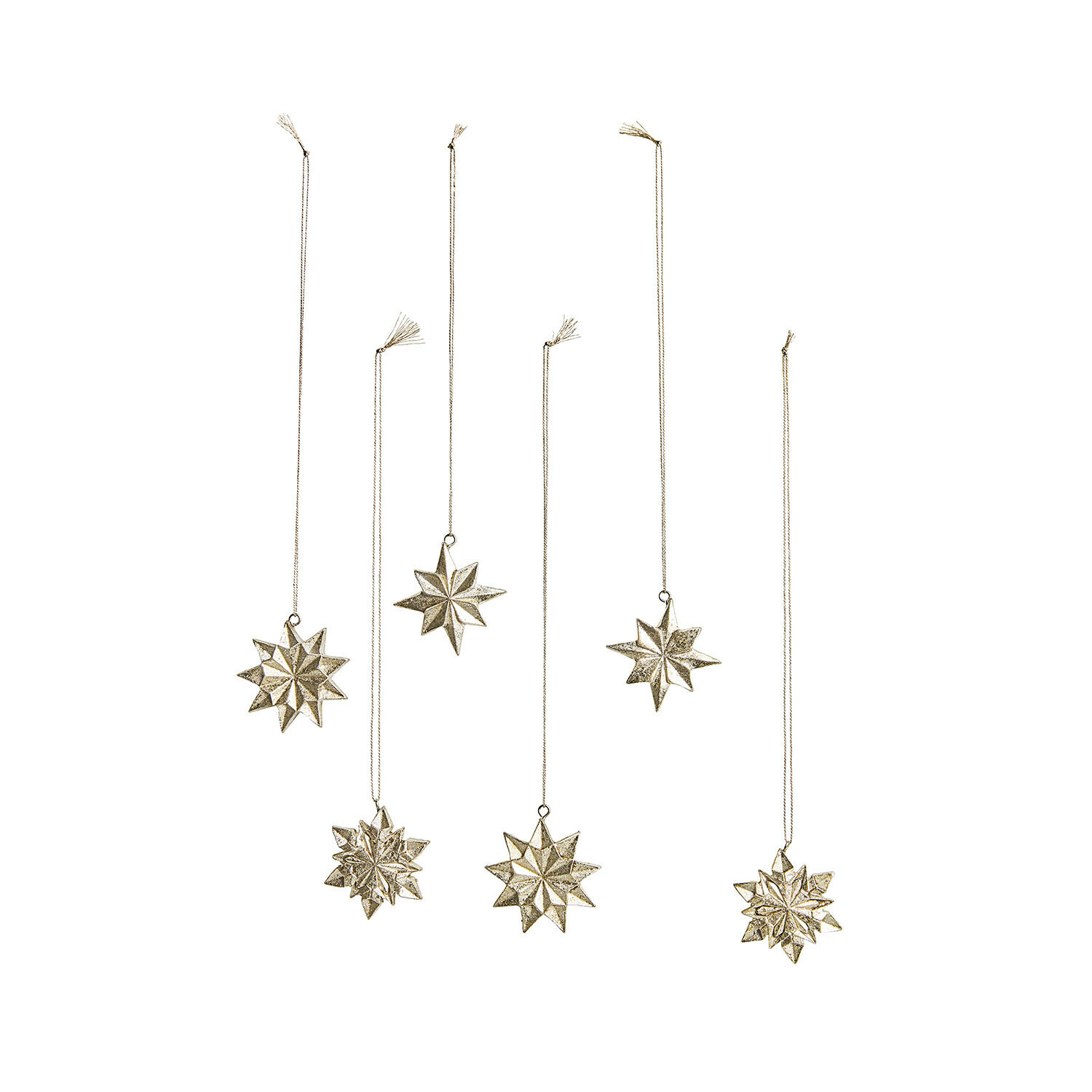 Lot de 6 décorations à suspendre Zamoura Ensemble de six suspensions étoiles dorées en métal avec cordons fins, décorations de Noël élégantes