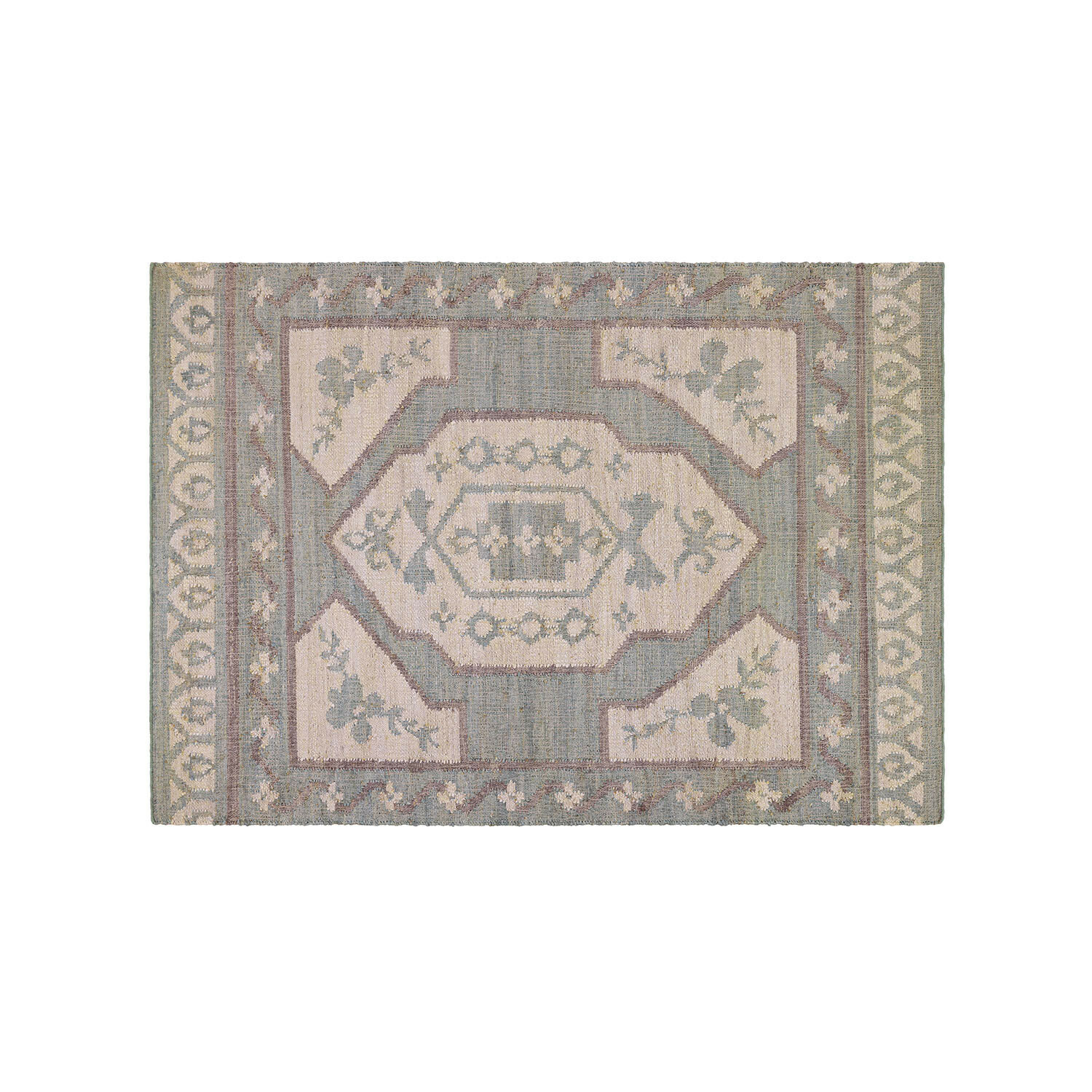 Tapis Raneema Tapis décoratif avec motif géométrique en tons pastel verts et beiges, tissu doux pour intérieur