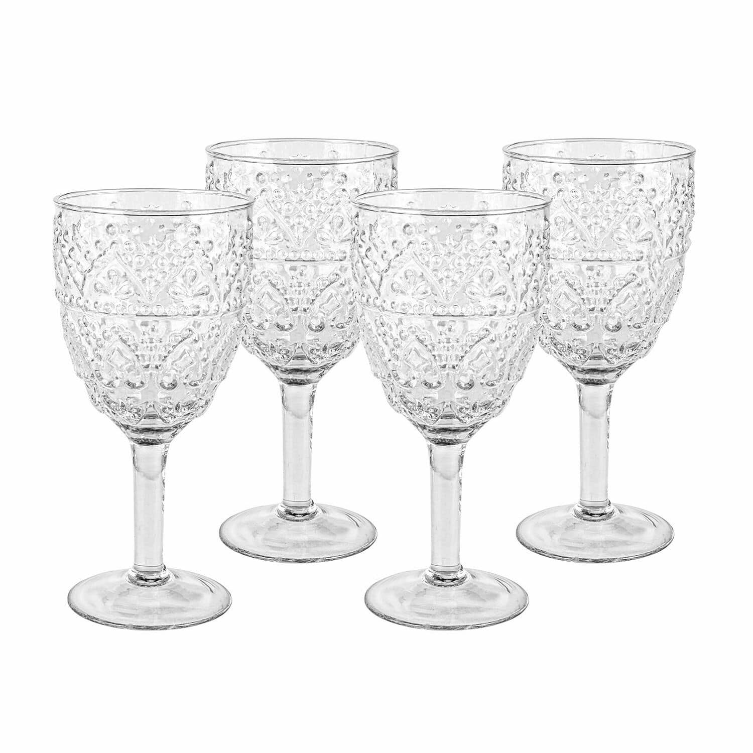 Lot de 4 verres Ivrecourt Ensemble de quatre verres à vin transparents en verre orné avec motif en relief décoratif