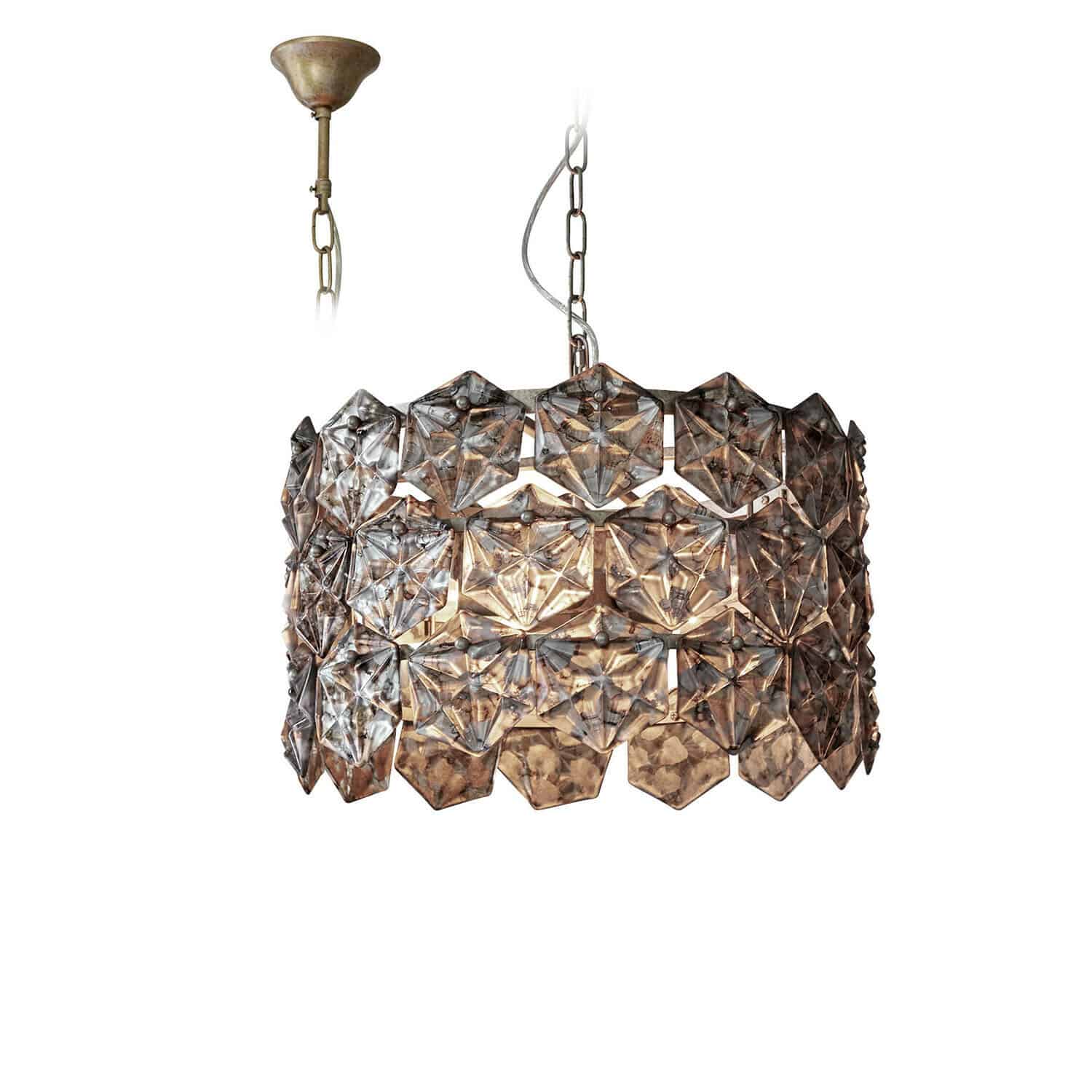 Hanglamp Émirelle Hanglamp van transparant glas met geometrisch patroon en metalen ketting, decoratieve plafondlamp