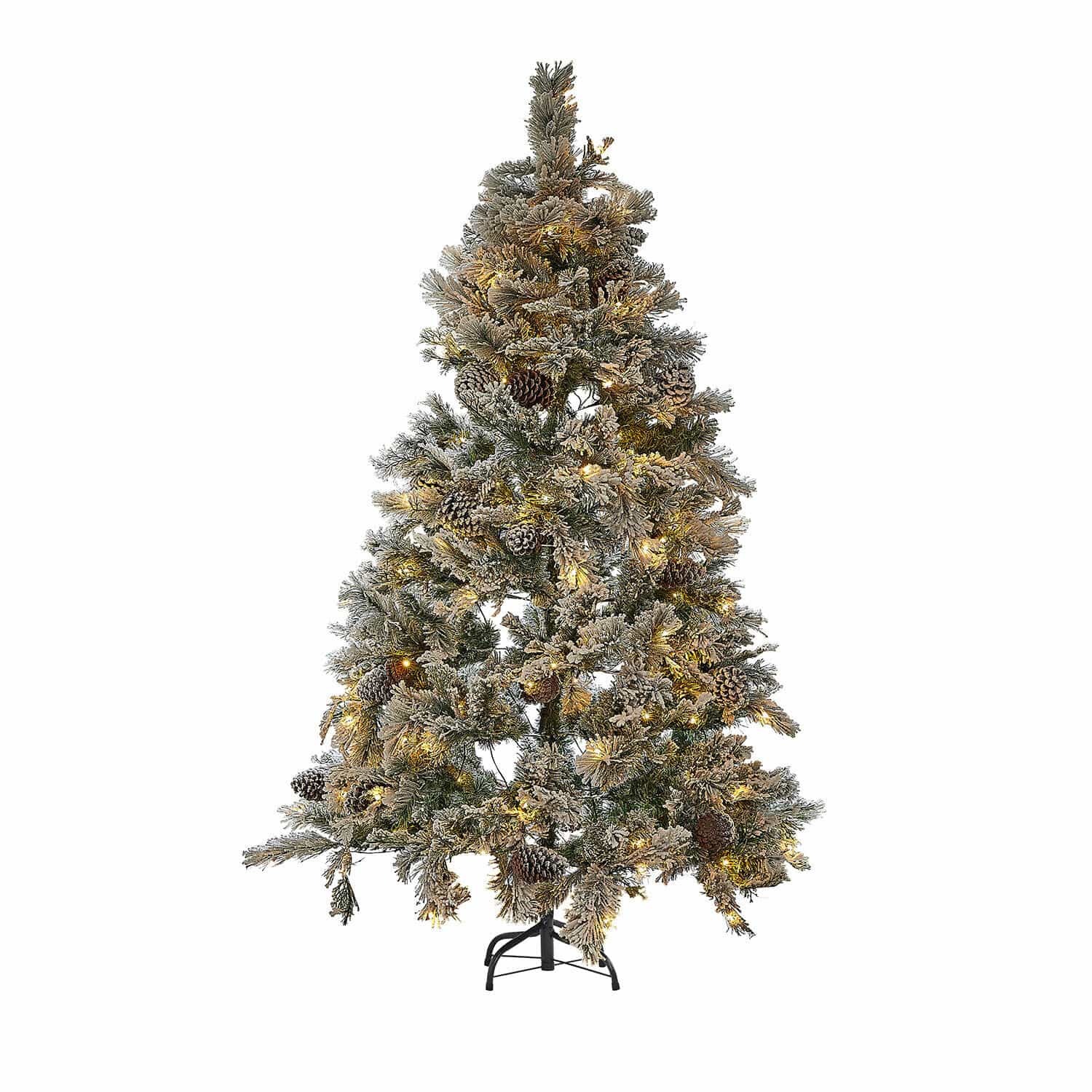 Sapin de Noël Karélisse Sapin artificiel avec branches enneigées et pommes de pin, décoré de lumières LED chaudes